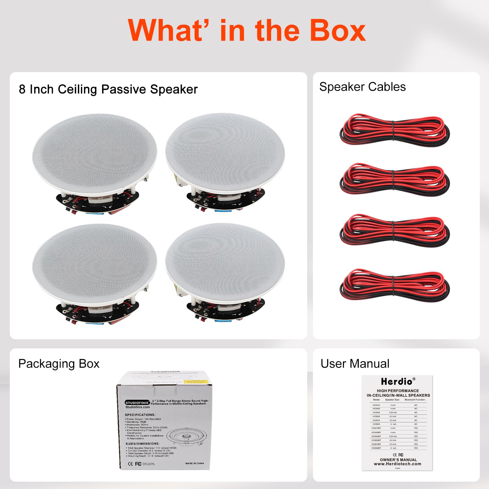 Herdio 8 Pouces Enceinte Encastrable Plafond 800 Watts 2 Voies 20,3 cm Haut-parleurs de Plafond (4 Haut-parleurs)