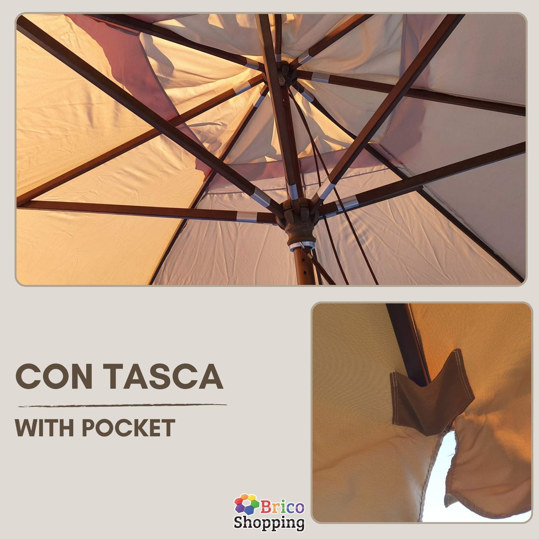 BricoShopping Bâche de rechange pour parasol de jardin avec poteau central 300 g/m² imperméable avec poches renforcées 8 lattes supérieures de couverture tissu Airvent (Mt 3 rond)