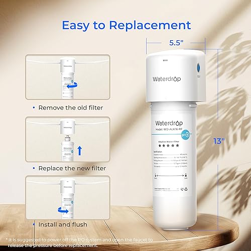 Miniatura 9 de Waterdrop Sistema de filtro de agua alcalina para fregadero WD-ALK16, agua mineralizante a 9.5 pH, certificado NSFANSI 372, compatible con sistemas
