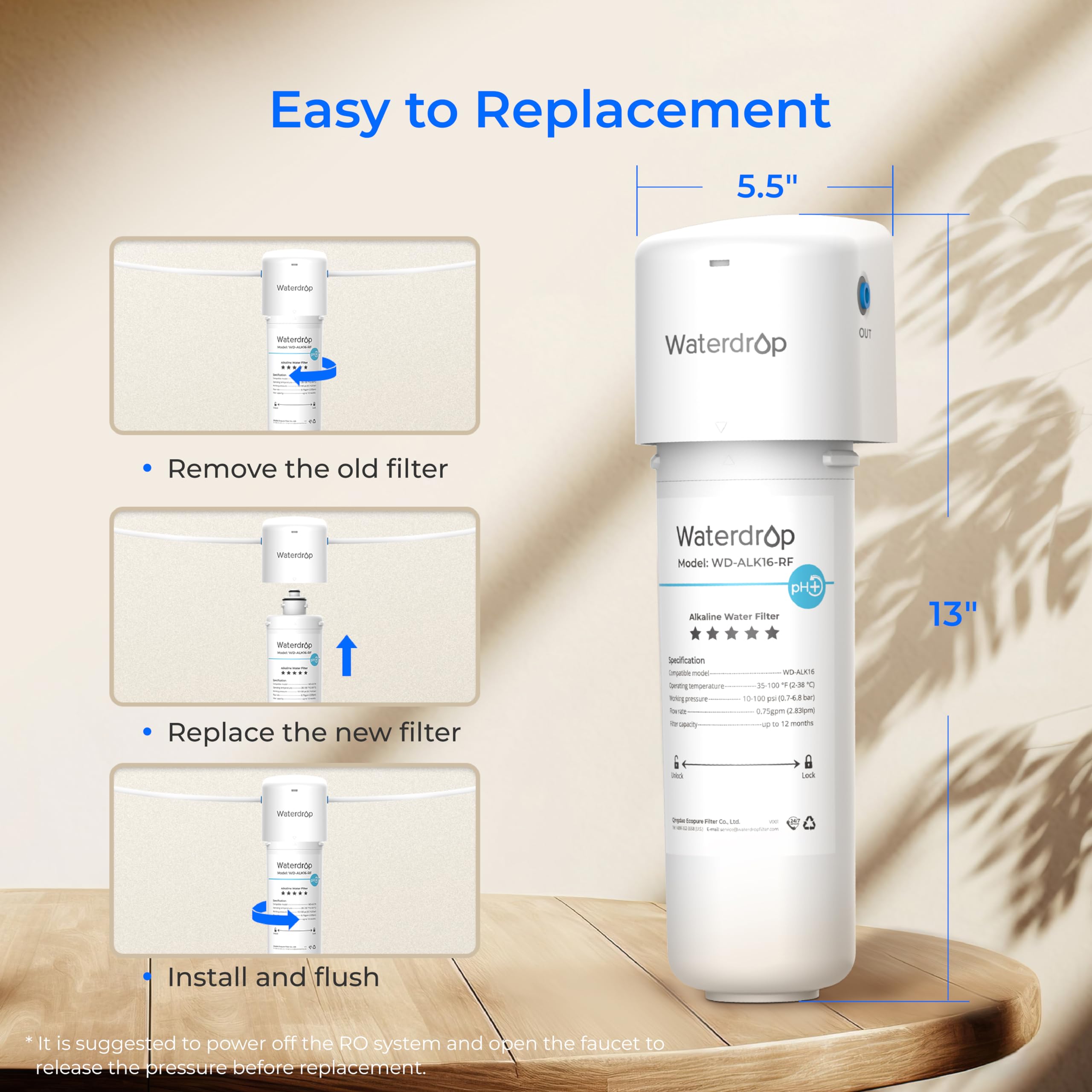 Waterdrop Alkaline Water Filter System for Sink WD-ALK16 Mineralizing Water to 9 5 pH NSF ANSI 372 Certified — view 9