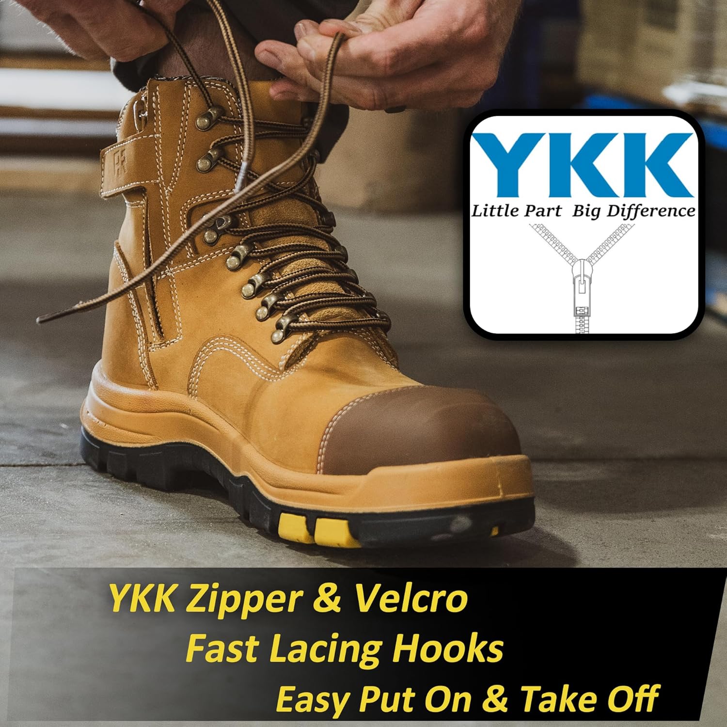 ROCKROOSTER Roslyn Composite Toe Side Zip Work Boots for Men, 7" Lightweight Comp Toe Cap Comfortable YKK Zipper Non-slip Rubber,ASTM F2413-18 EH Safety Boot, Wide Ankle Support Boots (CP232Z-245Z) - Image 4