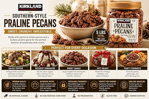 Kirkland Signature Praline Pecans 2.5lb (Family Bundle) Pack of 2