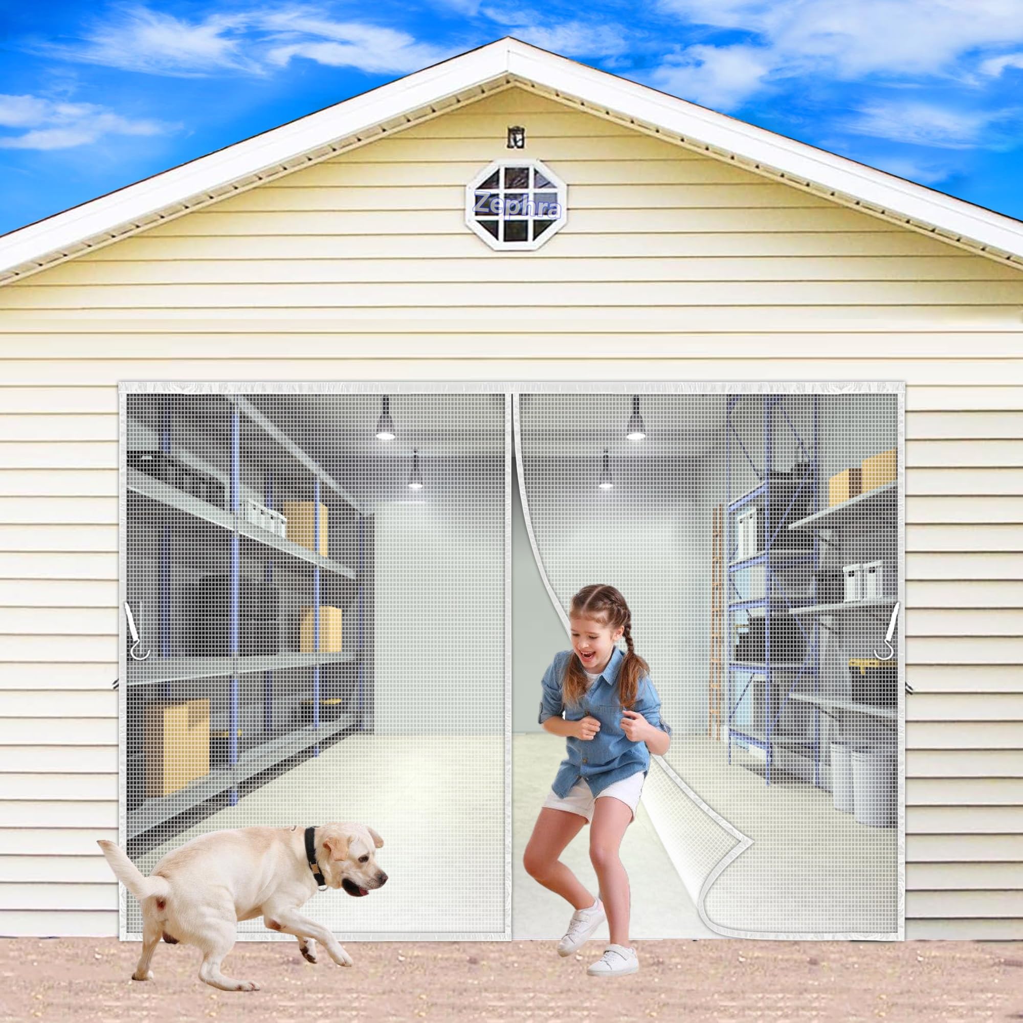 Zephra White Magnetic Screen Door, 270X220cm Mesh With Self Sealing Magnets, Mesh Screen Keep Bug, Bee, Spider, And Winged Insect Out Jpp1k