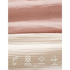 Konssy Muslin Mini Crib Sheets, 100% Soft Cotton Pack and Play Sheets for Pack N Play Mattress, Playard Baby Crib Sheets for Baby Girls (Pink, Cream)