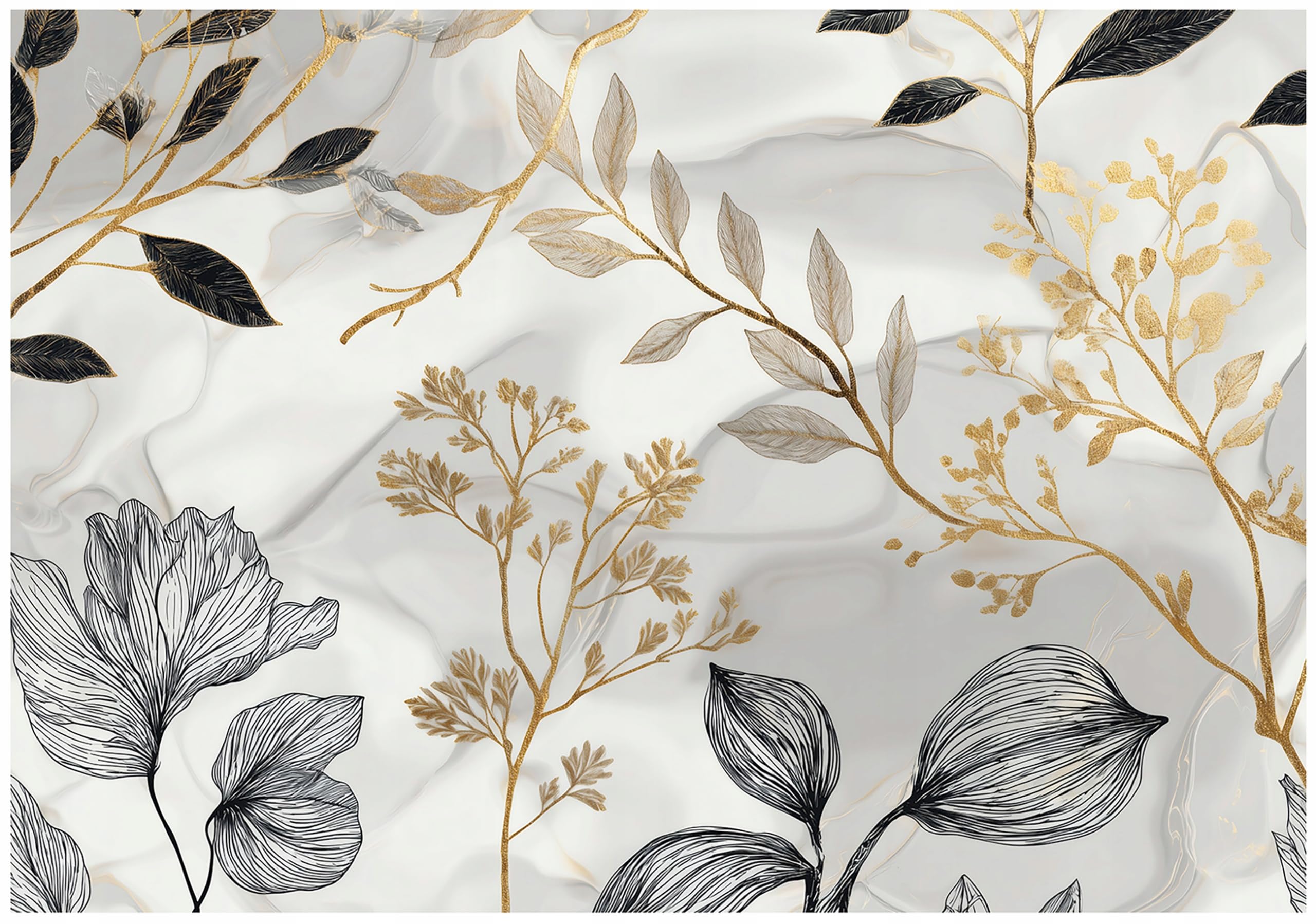 WallArena Non-Woven Photo Wallpaper Leaves Grey 300 x 210 cm