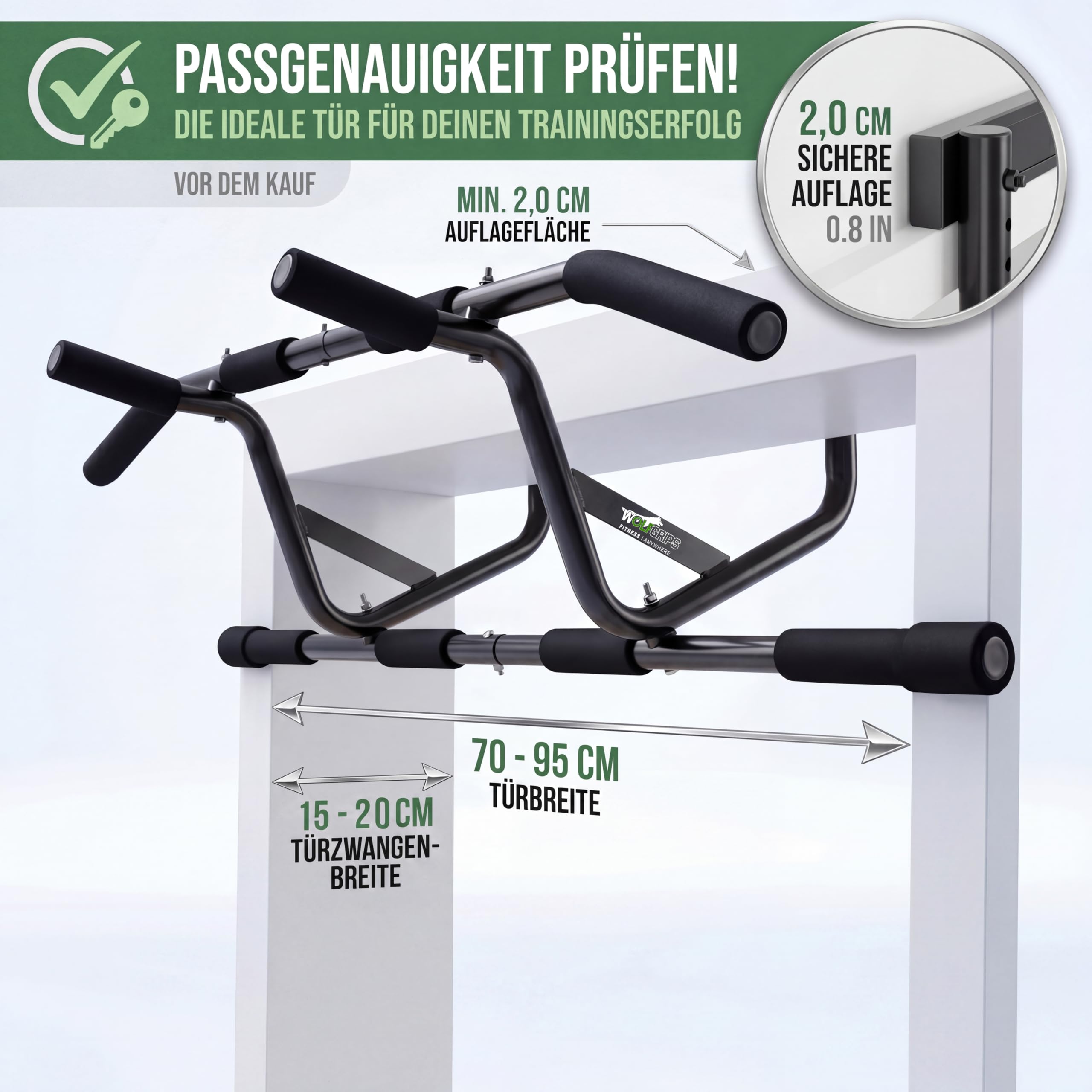 Klimmzugstange für Türrahmen zum Einhängen ohne Schrauben, Pull Up Bar mit Rutschfesten Griffen, Profi inkl. Widerstandsband