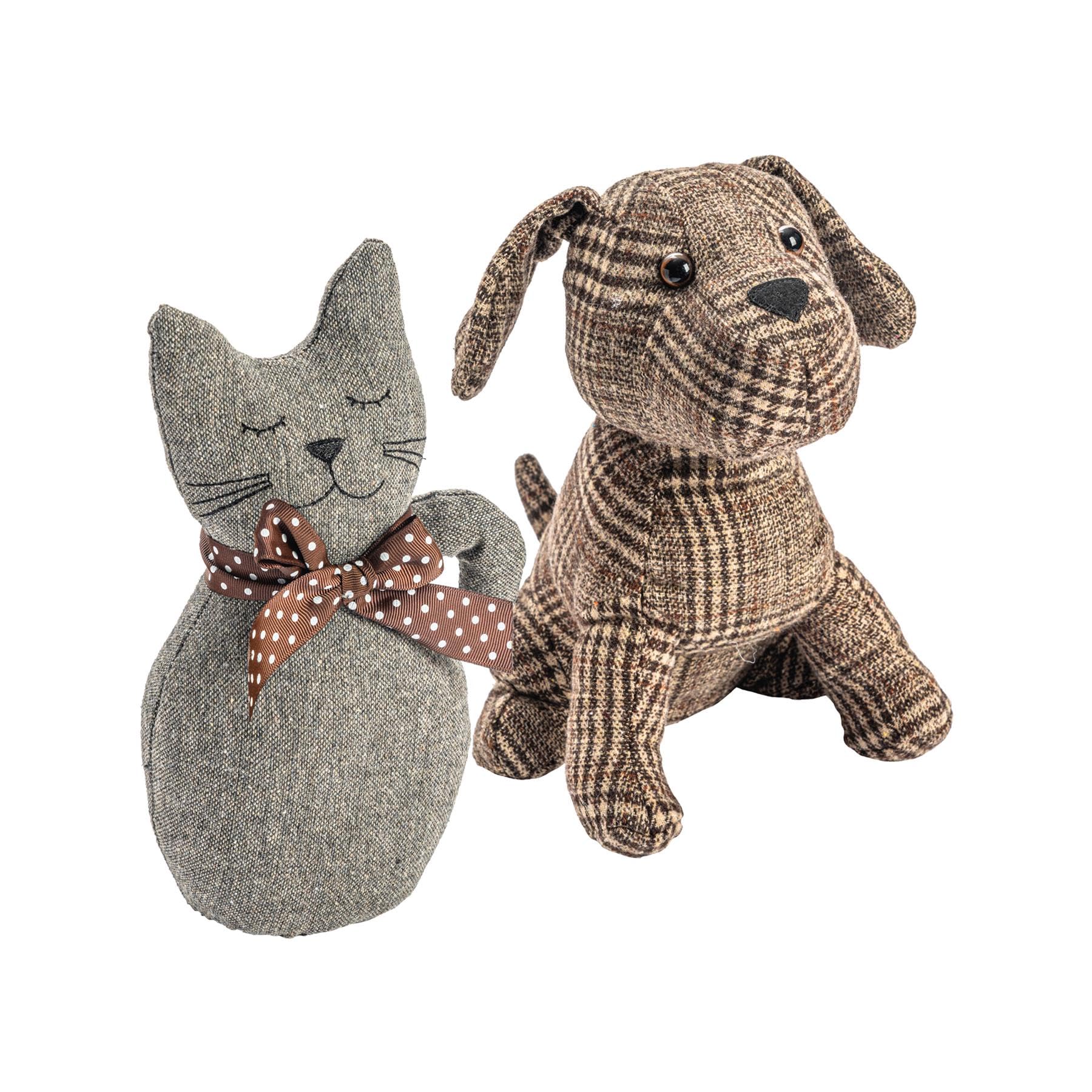 Nicola Spring Cat & Dog Door Stops - 19 x 26.5cm - Brown - Pack of 2 - Indoor Vintage Interior Decorative Weighted Door Stopper Animal Doorstop for Home, Office Doors