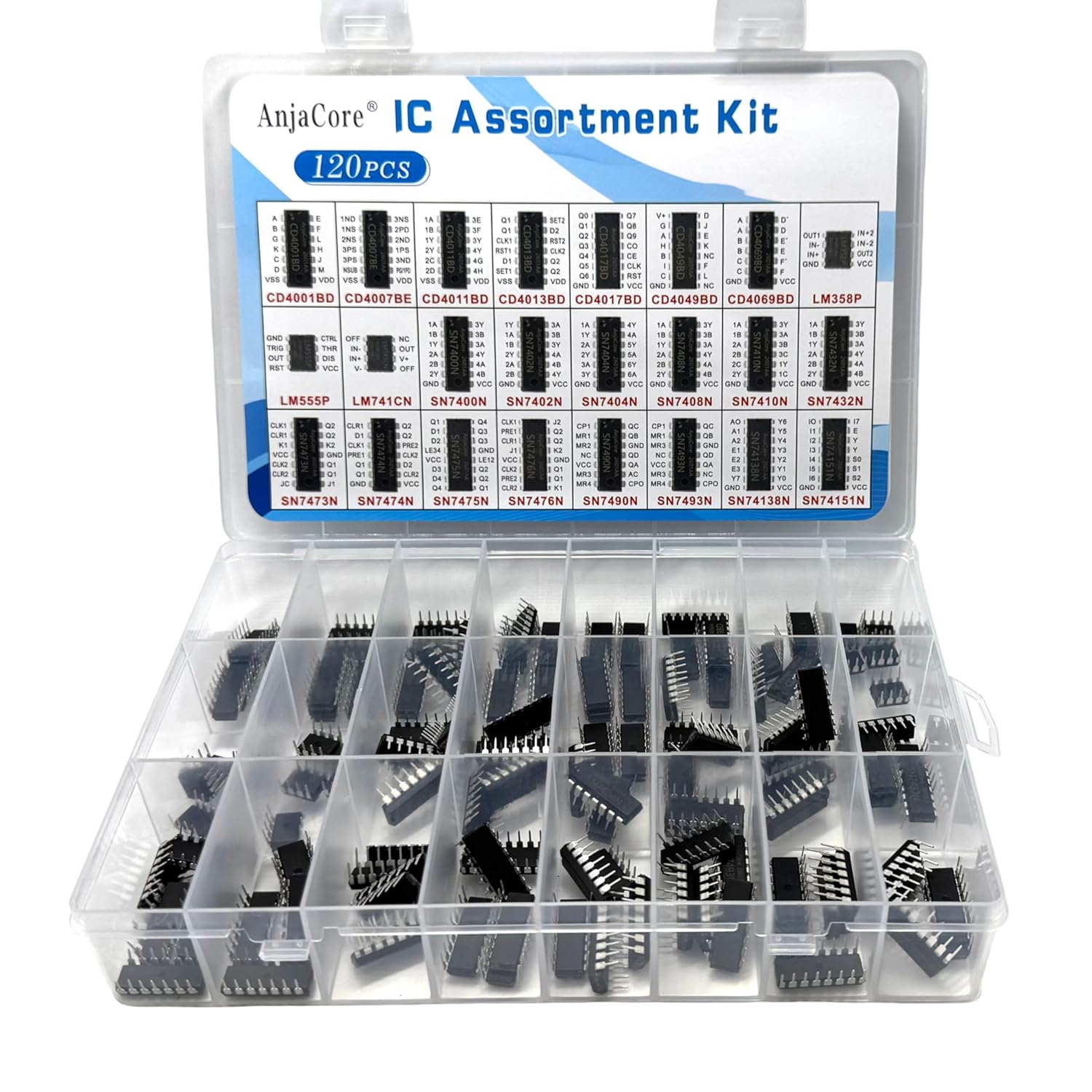 24 Models 120pcs IC Kit - SN7400 SN7404 SN7490 SN7474 LM555 LM358 LM741 CD4017 CD4001 Digital Logic Component