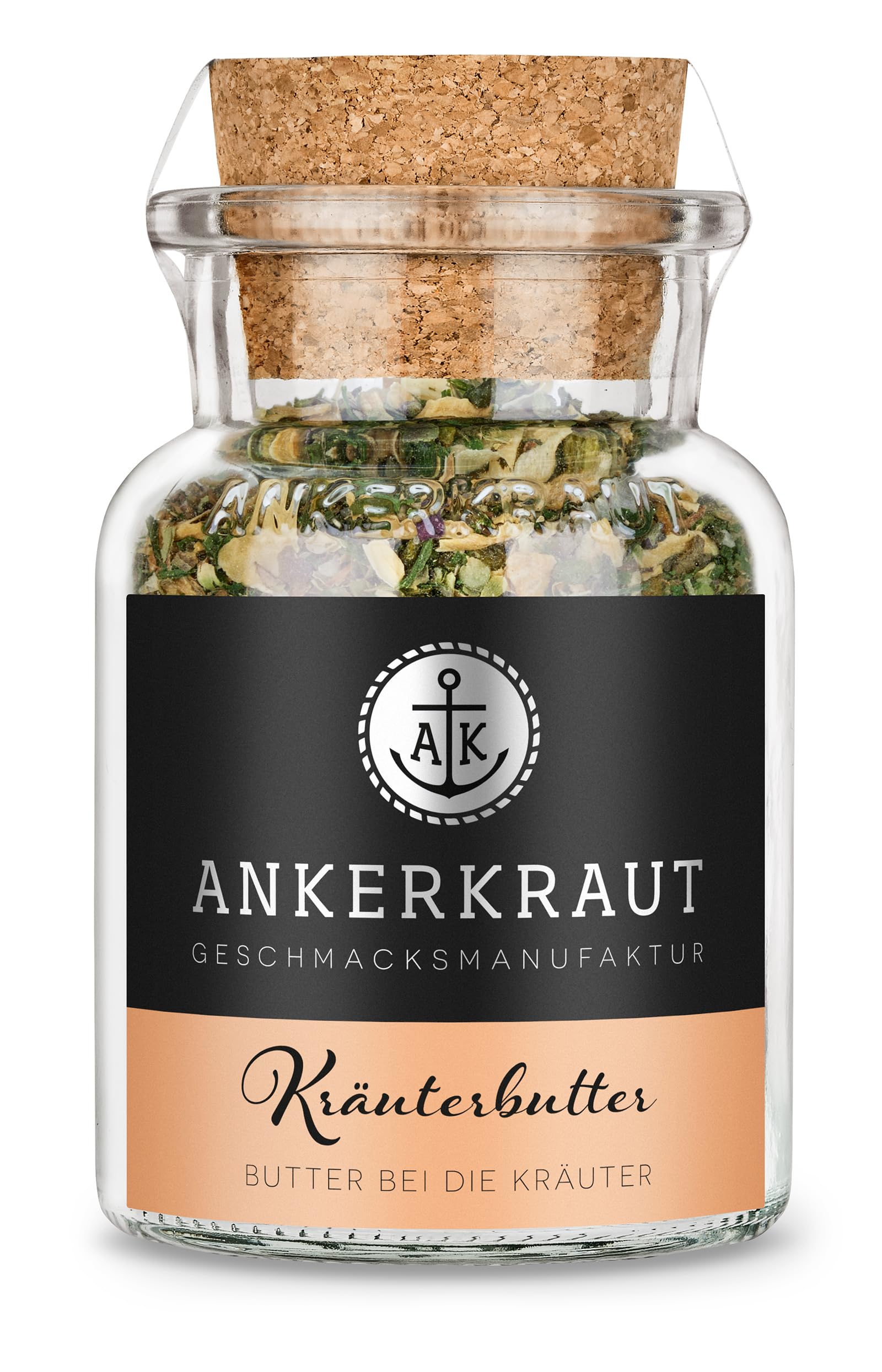 Ankerkraut Kräuterbutter, kinderleicht mit Butter anrühren und selber machen, mit Knoblauch, Basilikum, Gewürzzubereitung zum Grillen, BBQ, Brot-Dip, 65 g im Korkenglas