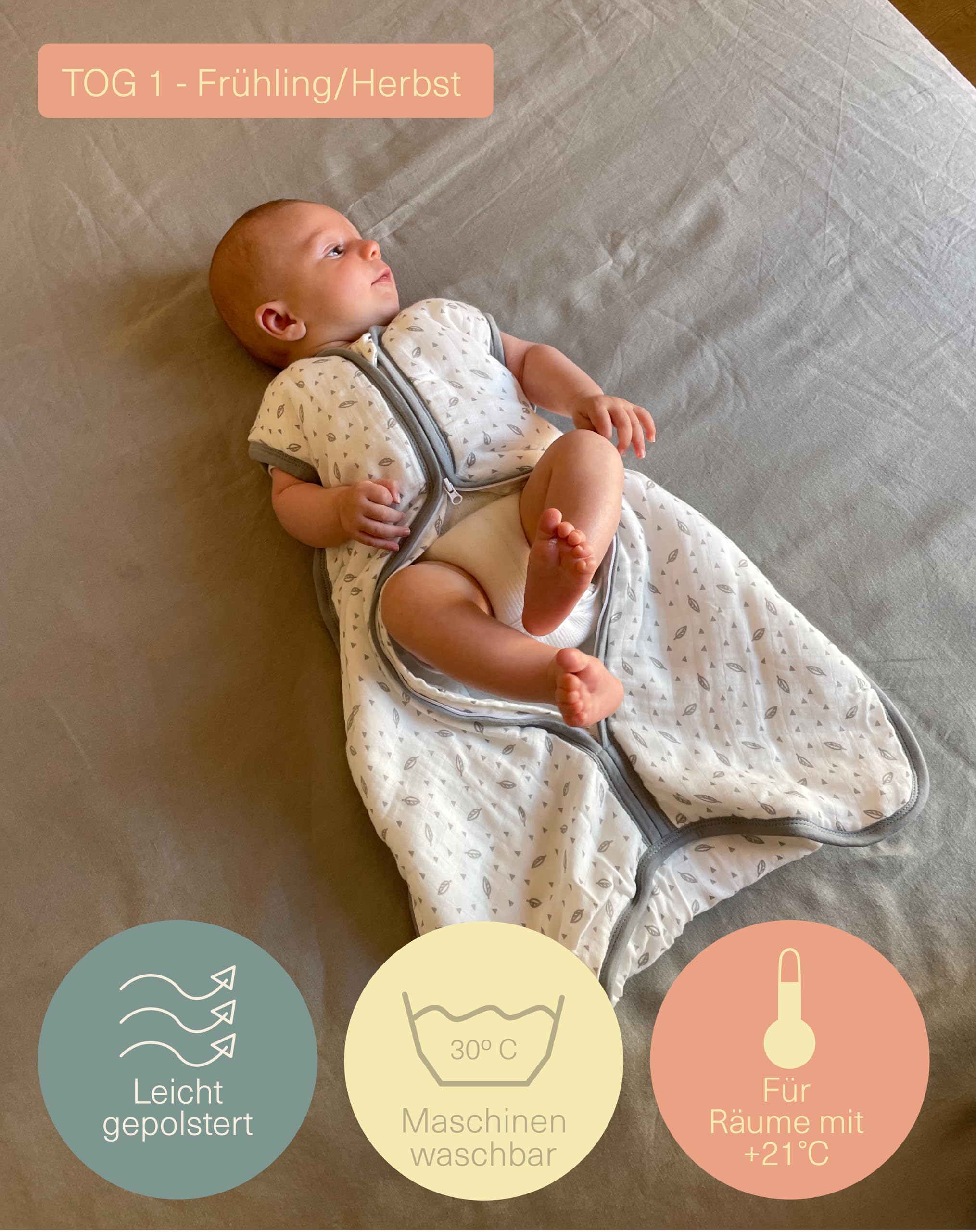 molis&co - Baby Schlafsack ärmellos - Ideal für Frühling und Herbst - Babyschlafsack 1 tog ohne Ärmel - Leicht gepolstert - Babyschlafsack Neugeborene - Premium-Musselin