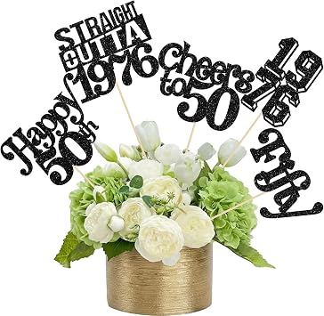 Gyufise 15Pcs Happy 50th Birthday Centerpiece Sticks Fifty Straight Outta 1976 Table Flower Centerpieces Sticks Cheers to 50 Decorations for 50th Birthday Party Supplies Black