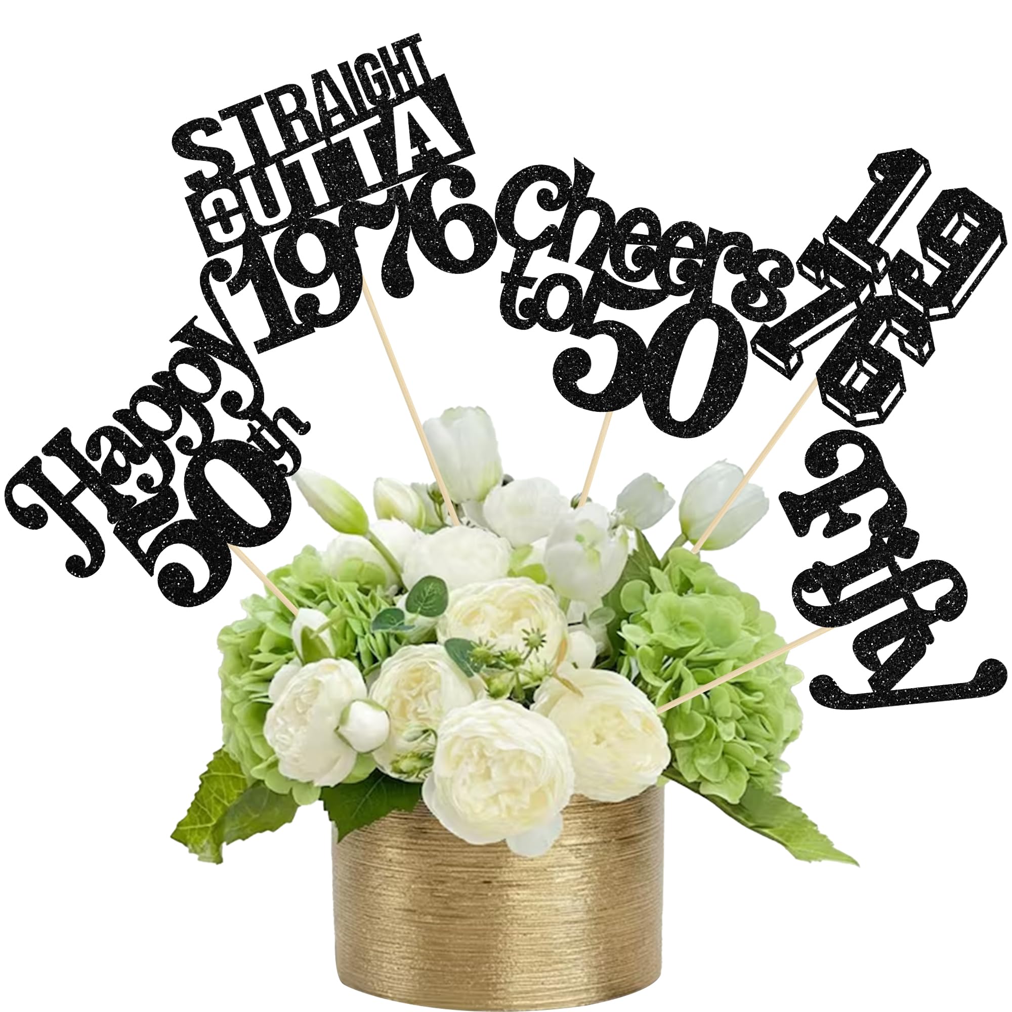 Gyufise 15Pcs Happy 50th Birthday Centerpiece Sticks Fifty Straight Outta 1976 Table Flower Centerpieces Sticks Cheers to 50 Decorations for 50th Birthday Party Supplies Black