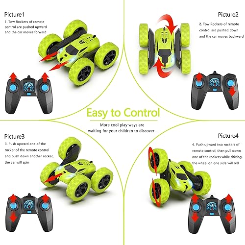 Miniatura 4 de Auto a control remoto para niños a partir de 6 años, autos a control remoto, juguete de acrobacias 4WD de doble cara con rotación de 360, control