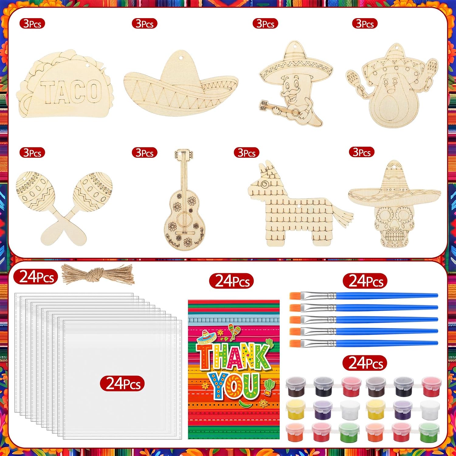 Saypacck 24 Pcs Mexican Taco Party Favors Wooden Paint Craft Kits image 5