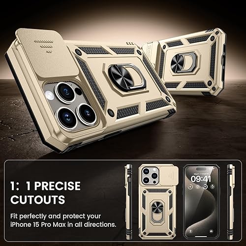 Miniatura 8 de Goton Funda para iPhone 15 Pro Max con protector de pantalla - Funda protectora para cámara deslizante con soporte de anillo, resistente a los