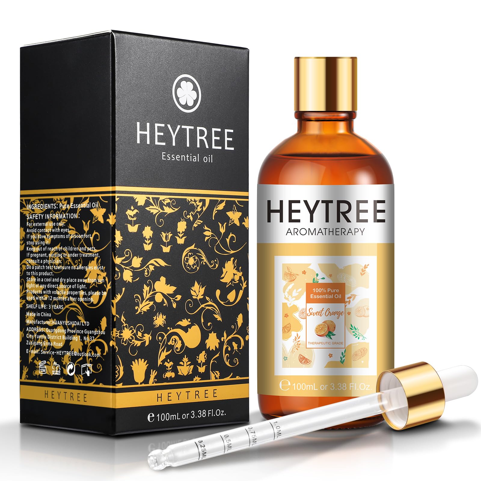 HEYTREE Olio essenziale di arancia dolce 100ml - Olio Essenziale Arancio Dolce per Pelle -100% Naturale Oli Essenziali per Diffusori Aromaterapia
