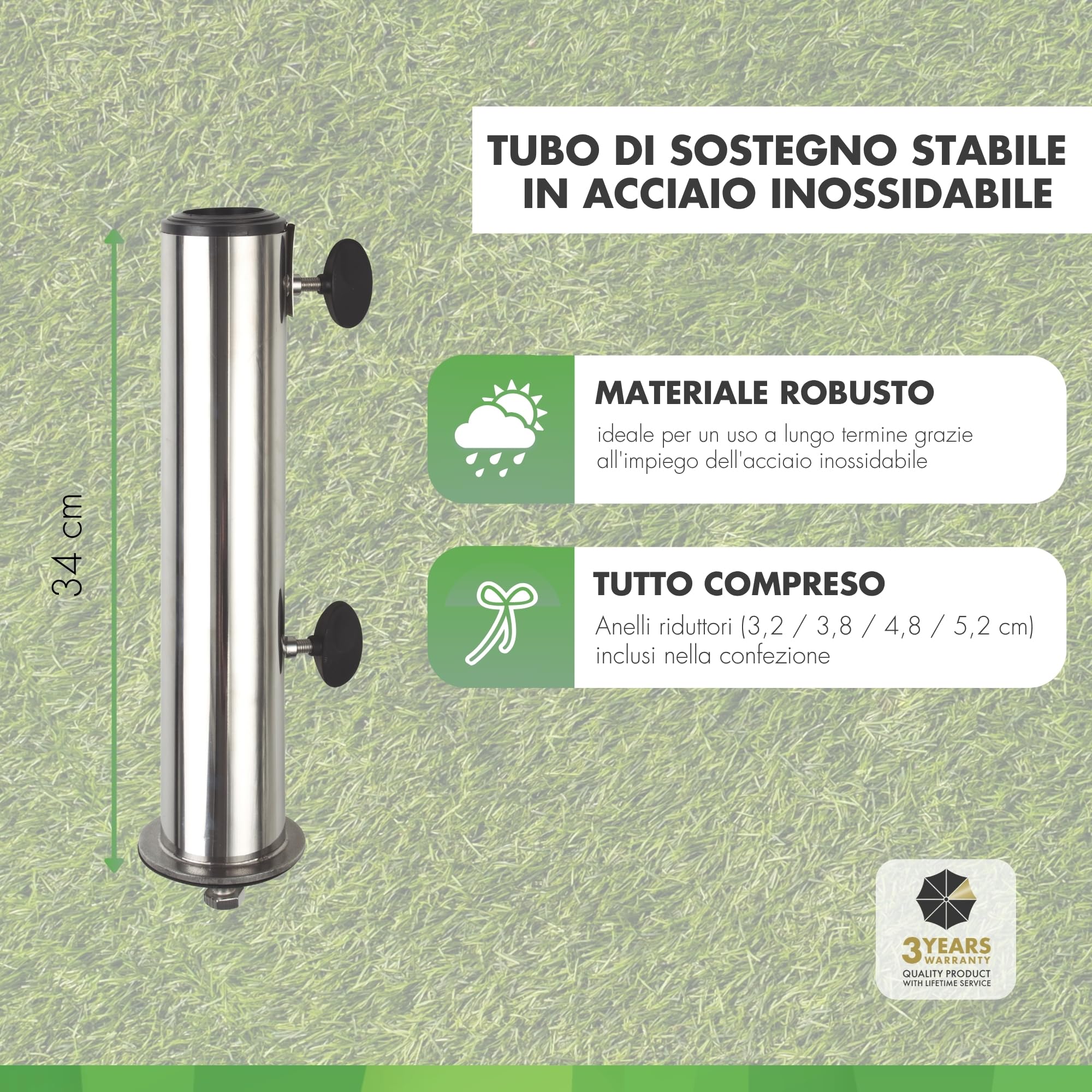 Doppler Tubo di Supporto per Zoccoli in Granito Fino a 60 mm - in Acciaio Inossidabile di Alta qualità - con Materiale di Fissaggio - per Una stabilità ottimale