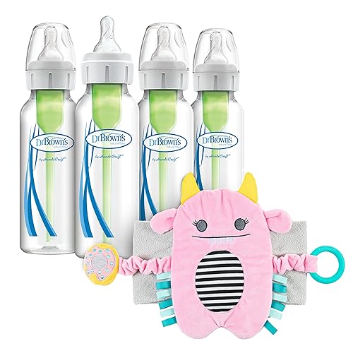 Dr. Brown's Anti-Colic Options+ Biberones estrechos, pezones de nivel 1, 0.0 ft+, 8 onzas, paquete de 4 y cinturón de grifo para gas cólico natural