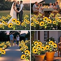 Vista 3 de Luces solares con forma de girasol para jardín al aire libre, luces solares mejoradas con forma de girasol y luces de luciérnaga, impermeables