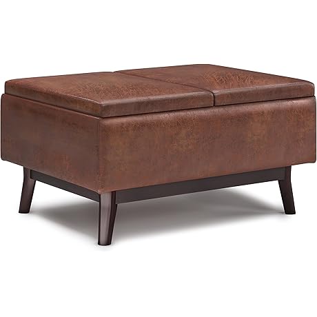 SIMPLIHOME Owen 34 Inch Wide Mid Century Modern Square Trays Ottoman