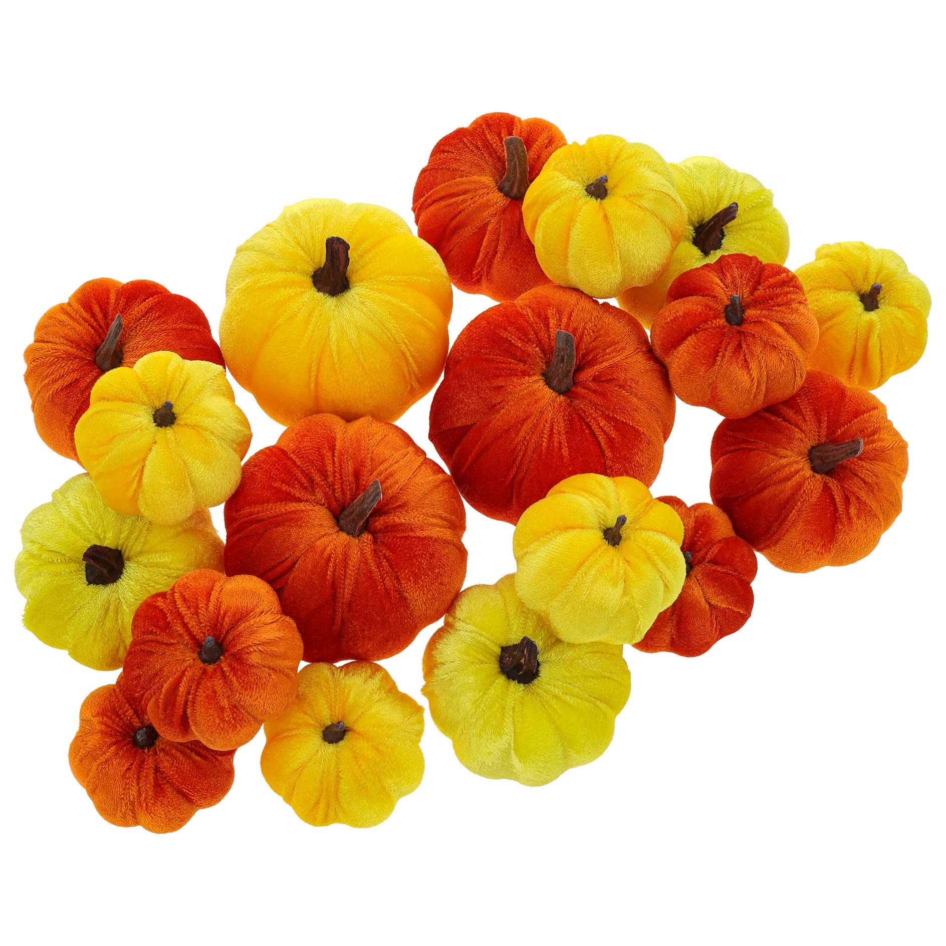 Woration 18pcs Artificial Rustic Harvest Pumpkins Set Decorations Velvet Cloth Fabric Pumpkins Assorted Size for Halloween Fall Thanksgiving Festival Home Decor
