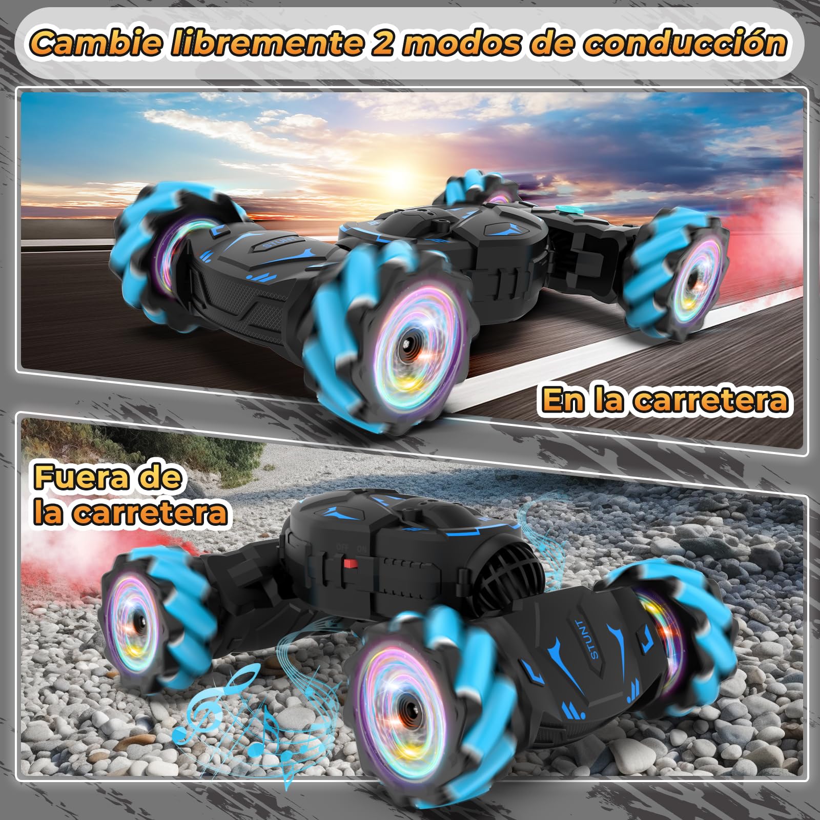 Pristar Coche Teledirigido Coche RC con Luz y Spray Coche Radiocontrol 4x4 2,4 GHz RC Drift Car Rotación 360° Coche Teledirigido con la Mano Carro Regalo Niñas Niños Niños de 4 5 6 8 9 10 Años