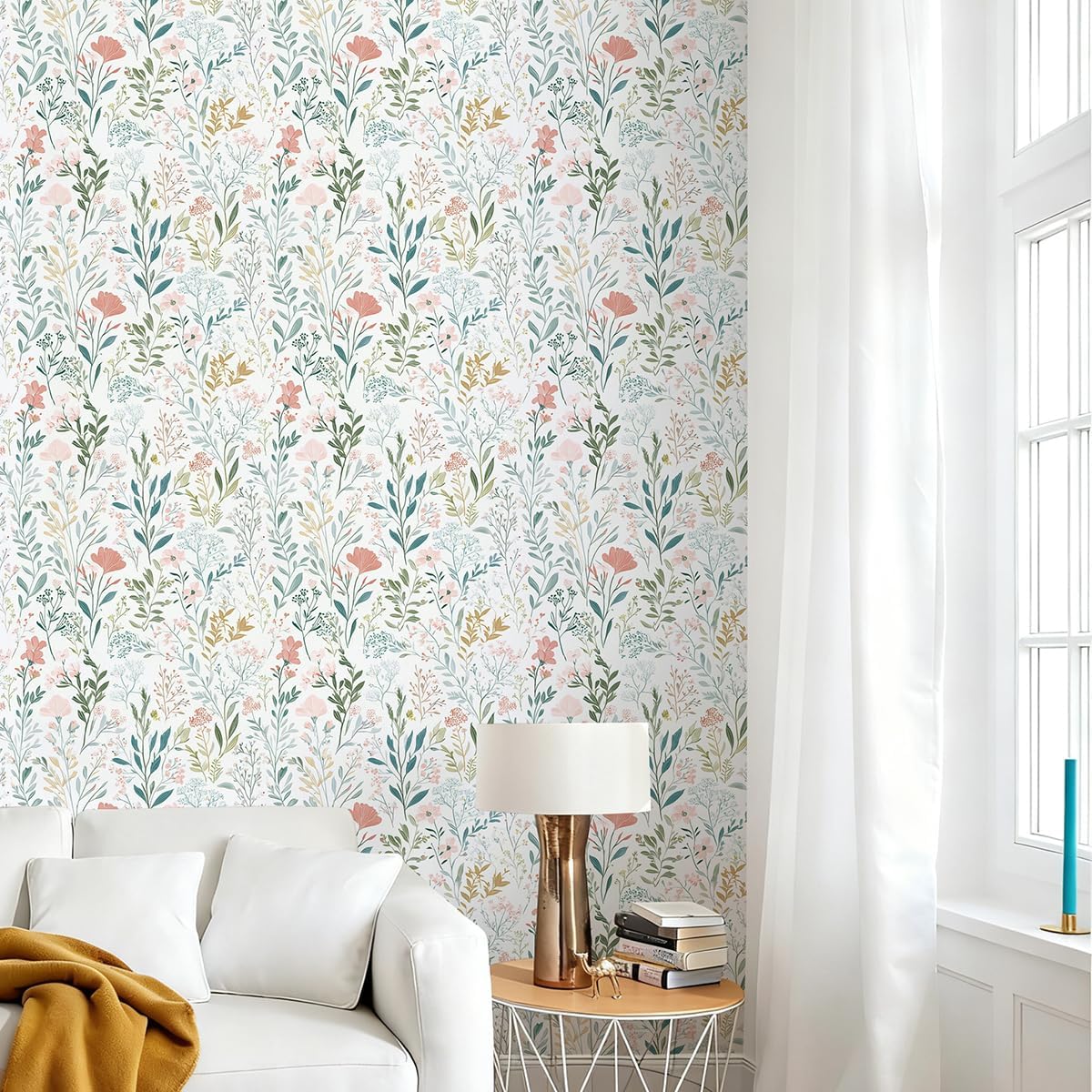 Froluya Floral Peel and Stick Wallpaper Boho Floral Contact Paper 16.9" x 118.1" Modern Wildflower Self Adhesive Wallpaper for Bathroom Flower Decorative Removable Wall Paper for Bedroom Cabinets
