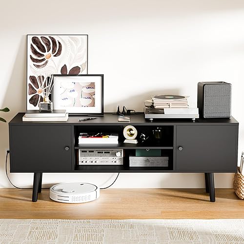 Miniatura 8 de Cozy Castle Soporte de TV de madera para TV de 5560 pulgadas, moderno centro de entretenimiento rústico con gran almacenamiento, mesas de consola