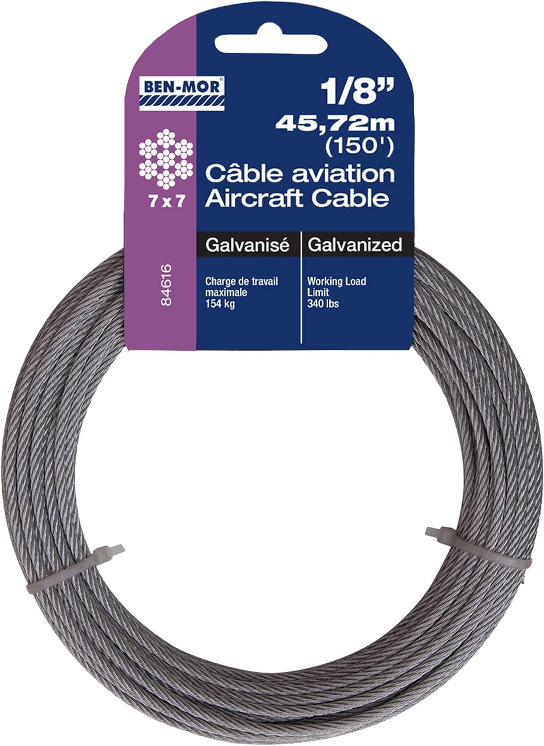 Galvanized Steel Cable – 3/16 in x 150 FT 7X19 Core Flexible Cable Wire for Fencing, Clothesline, Deck Railing, Pulley, Winch Loop Rope with 840 LBS Working Load Limit for Home and Industrial Use