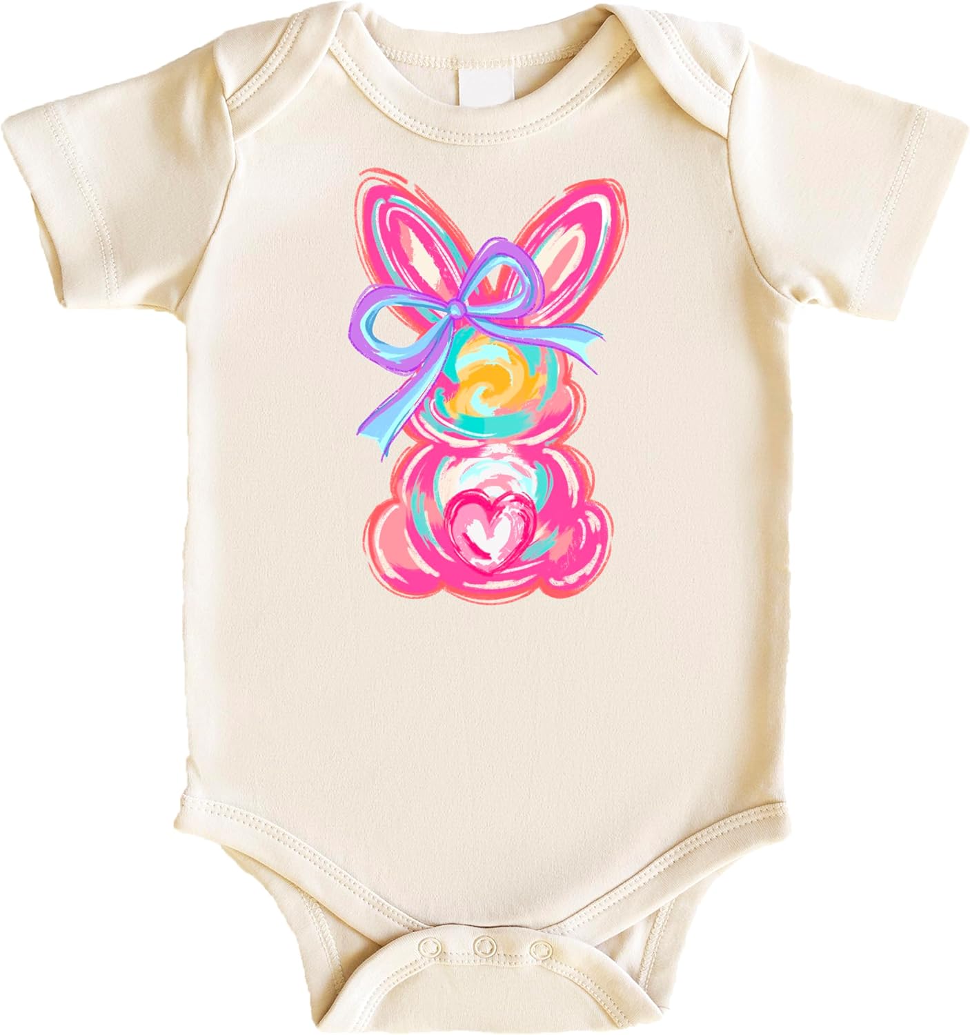Olive Loves Apple Cute Easter Bunny Watercolor Baby Bodysuit for Girls Ink Printed Faux Painted Bright Rabbit One-Piece