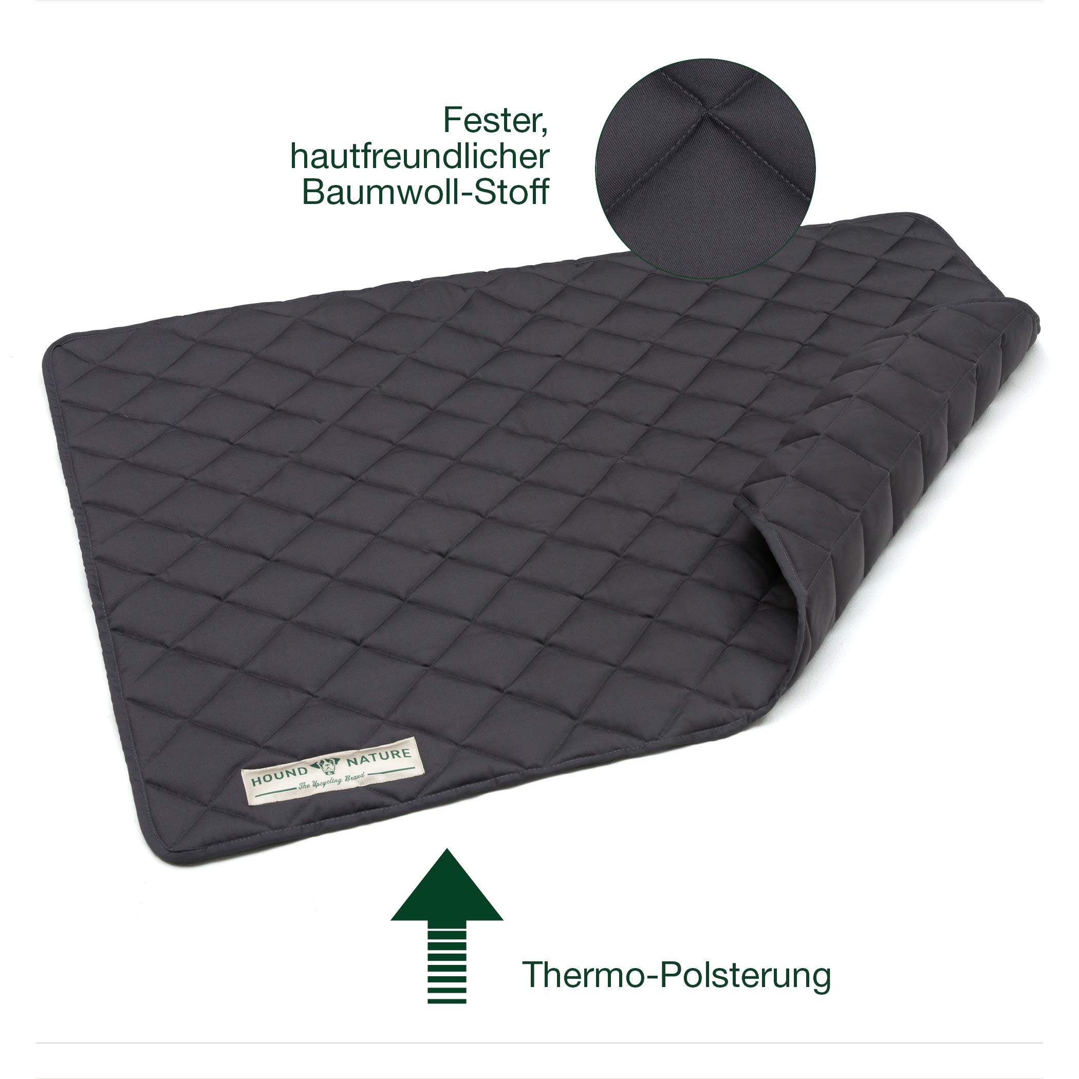 HOUND & NATURE Davos - Manta para perros ecológica, suave, lavable, acolchada para perros grandes, higiénica, resistente y sostenible (L - 100 x 80 cm, gris)