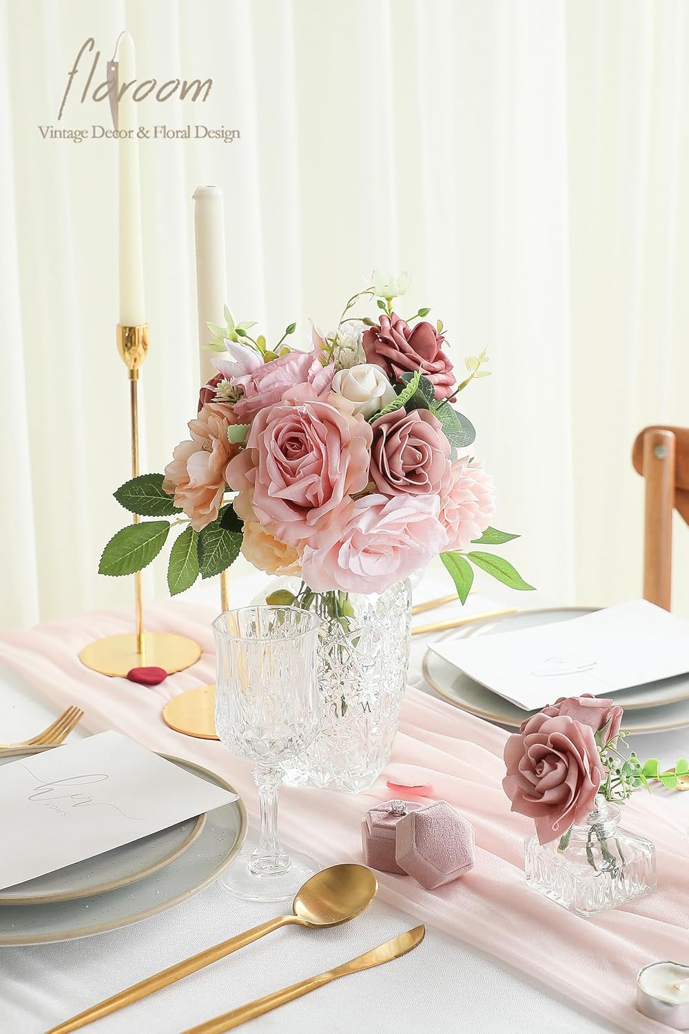 Floroom Dusty Rose Artificial Flowers Fake Roses Peonies and Greenery Combo Box Set for DIY Wedding Bouquets Bridal Shower Centerpieces Floral Arrangements Party Tables Home Decorations - Image 2