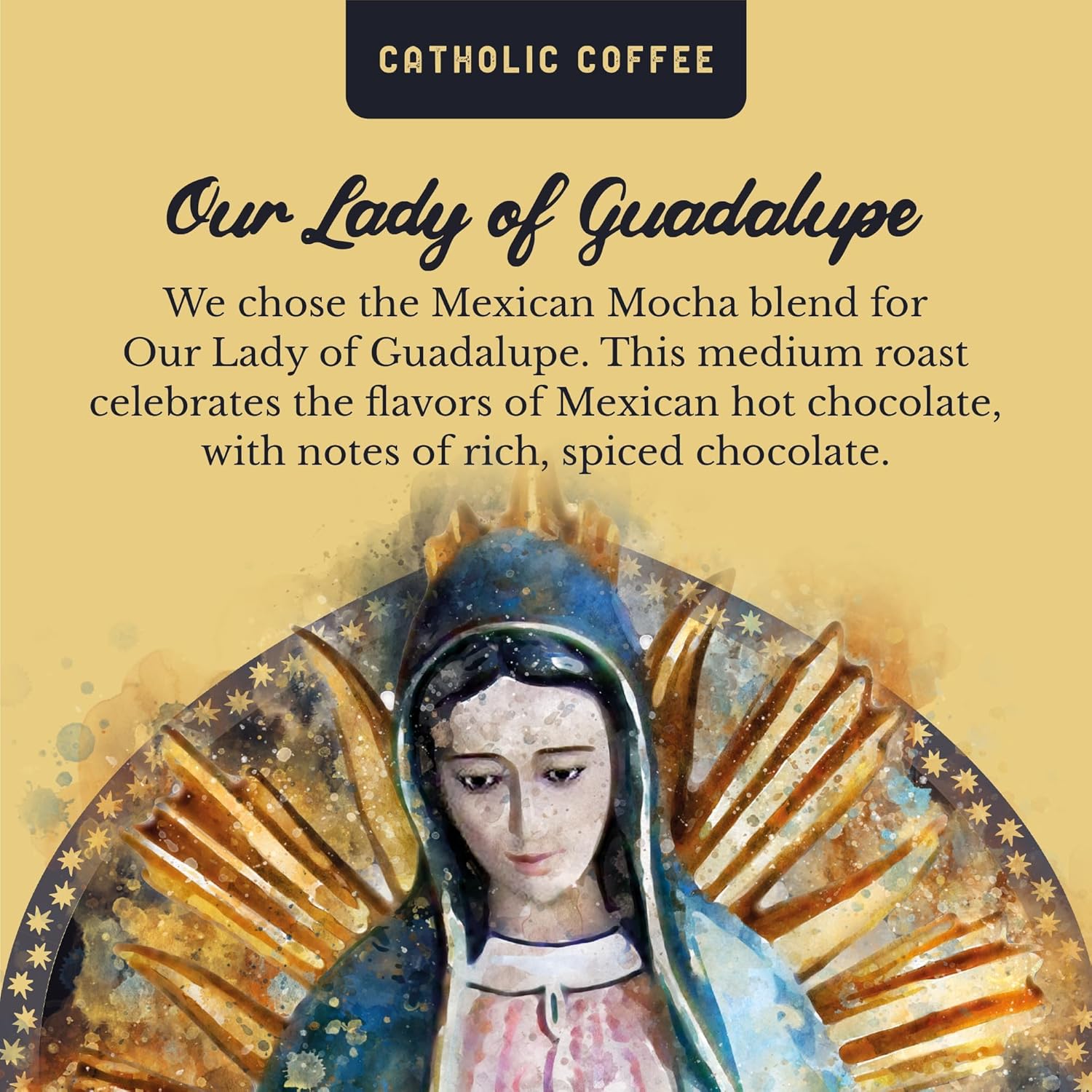 Catholic Coffee Our Lady of Guadalupe Mexican Spiced Chocolate Medium Roast Ground Coffee & Tumbler Gift Set – 12oz Bag, Christmas Gift for Coffee Lovers, Catholic Holiday Box