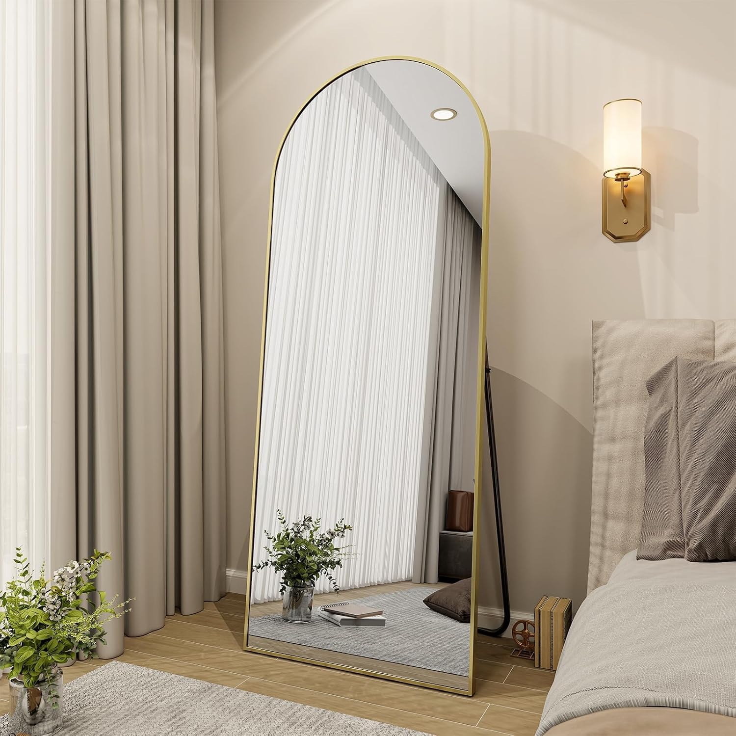 BEAUTYPEAK Full Length Mirror 65"x24", Arched Standing Mirror with Metal Frame, Floor Large Body Mirror for Bedroom, Entry, Bedroom, Living Room, Gold Gold 65L x 24W inches
