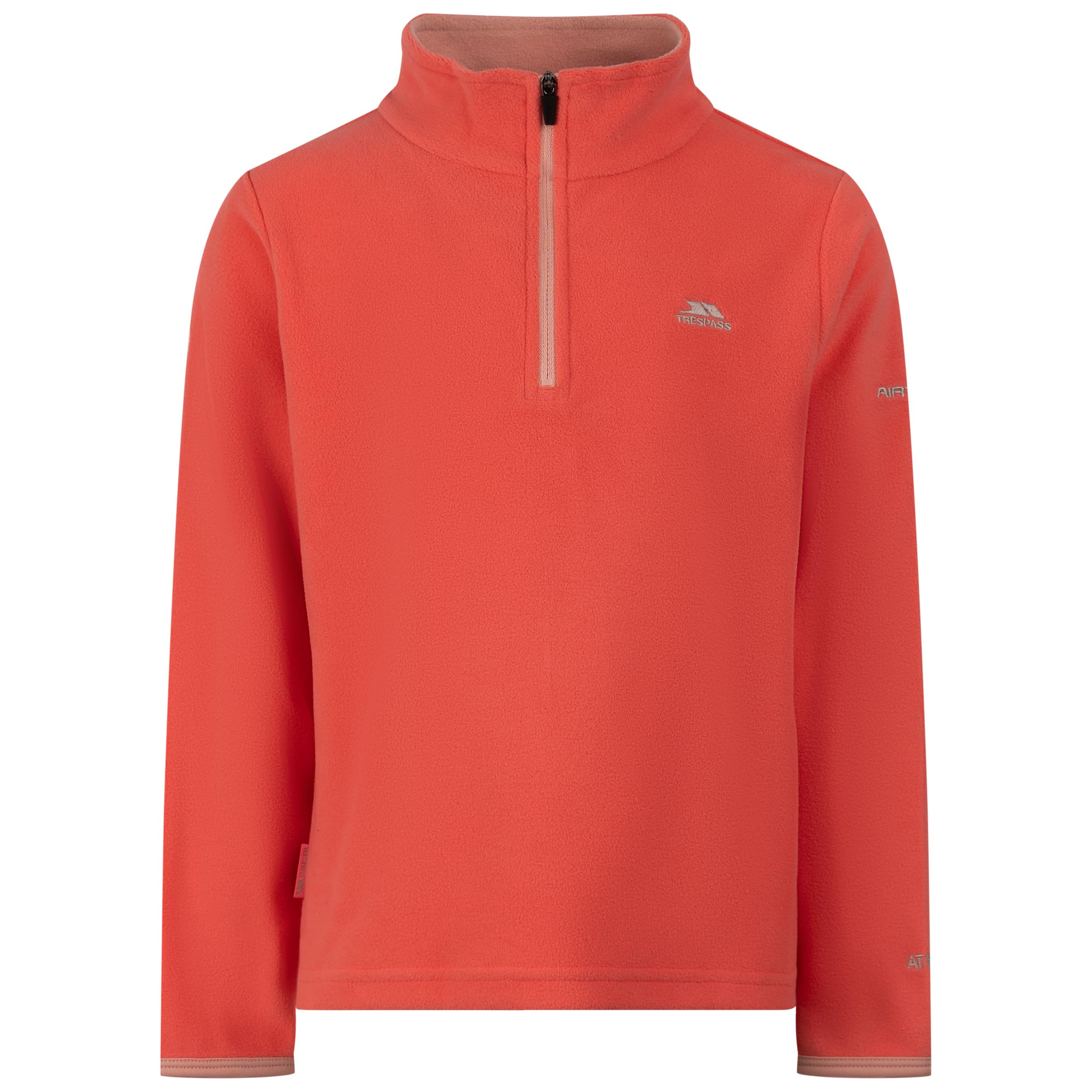 Trespass Girls Soft Orange 1/2 Zip Fleece Jumper Sybil - Kids Activewear Microfleece, Zipper Pullover Sweatshirt, Contrast Binding On Cuffs, Contrast Facing On Inner Collar