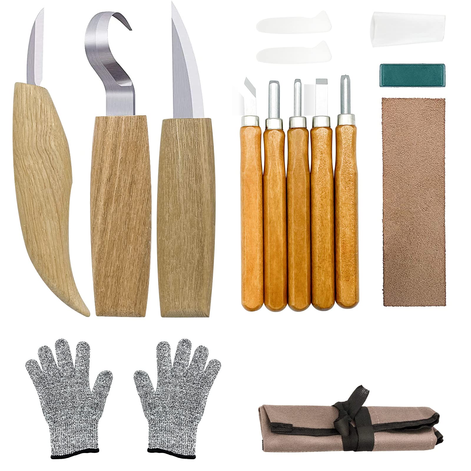 Wood Carving Tools 12 in 1, Balsa Wood Craft Knife Set- Includes Carving Hook Knife, Whittling Knife, Detail Knife, Carving Knife Sharpener, Gloves, Gifts for Mens, Beginner's Hand DIY Tools