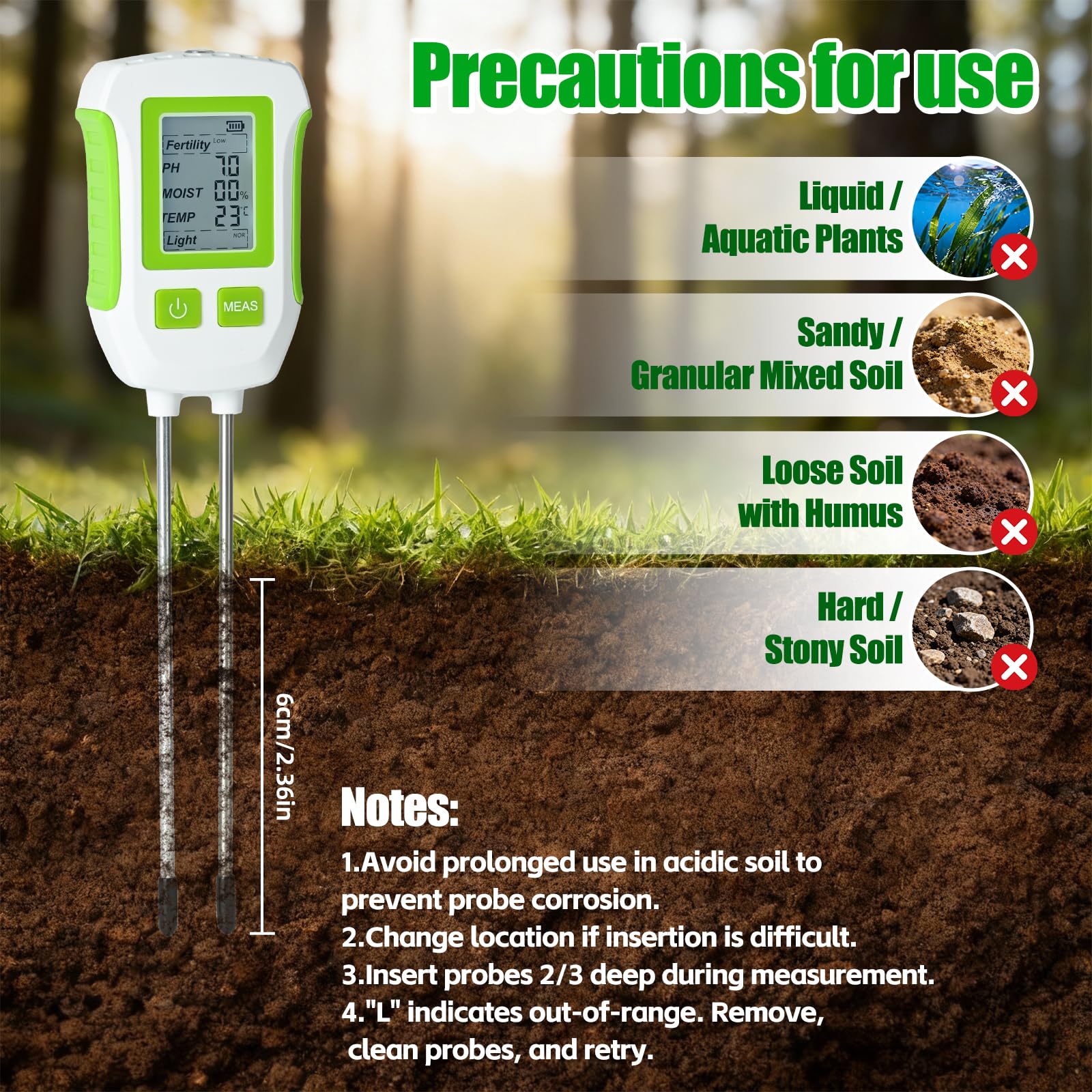 PATEMZON Testeur de Sol Numérique 5 en 1, Testeur Humidité Sol Plante, Mesure pH du Sol, Fertilité du Sol/Humidité/pH/Température/Lumière Solaire, Hygrometre Plante pour Jardinage Ferme Pelouse