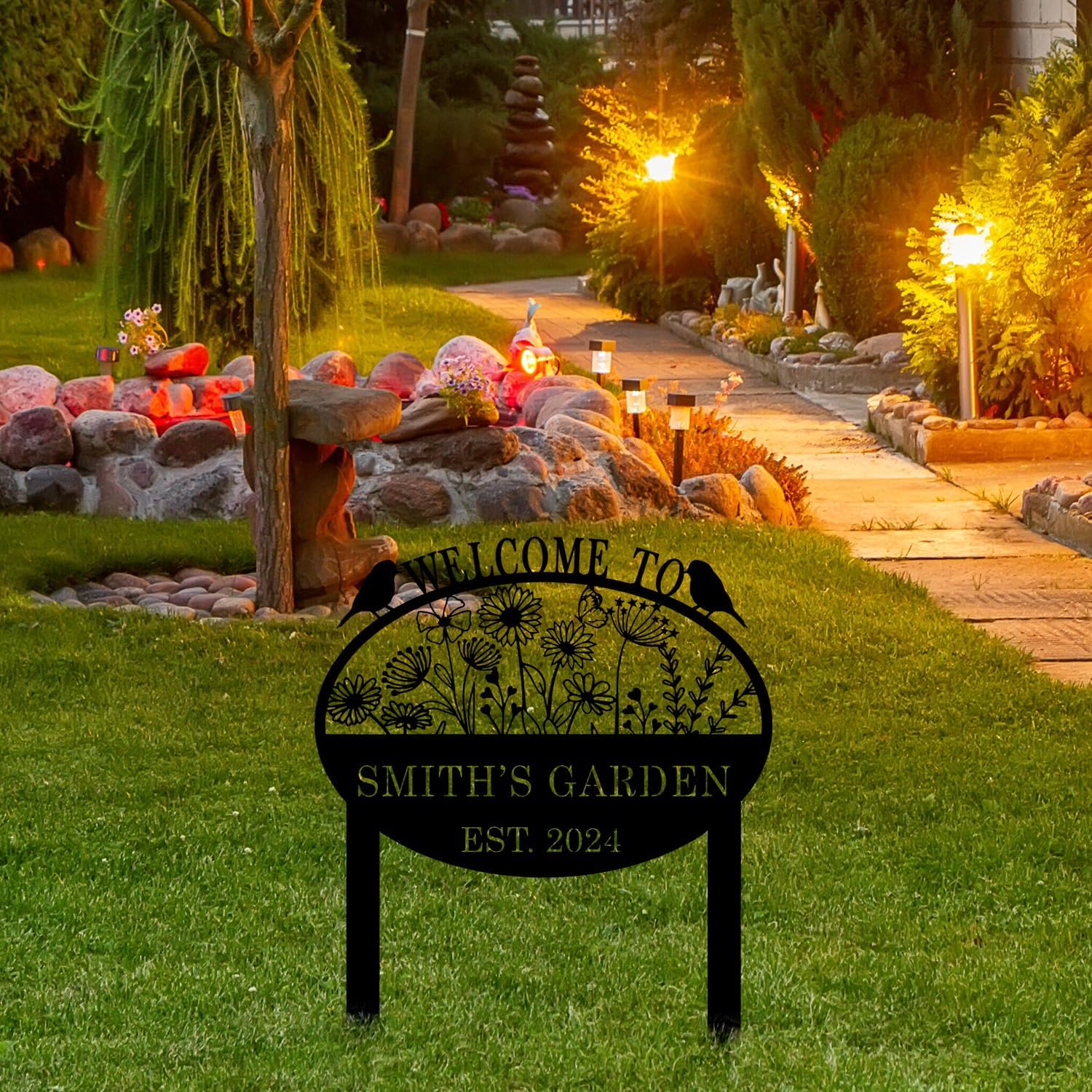 Personalized Metal Garden Flower Sign with Stakes, Custom Garden Decor for Outdoor, Flower Sign Plaque, Yard Sign, Lawn Decoration Art, Farmhouse Gift