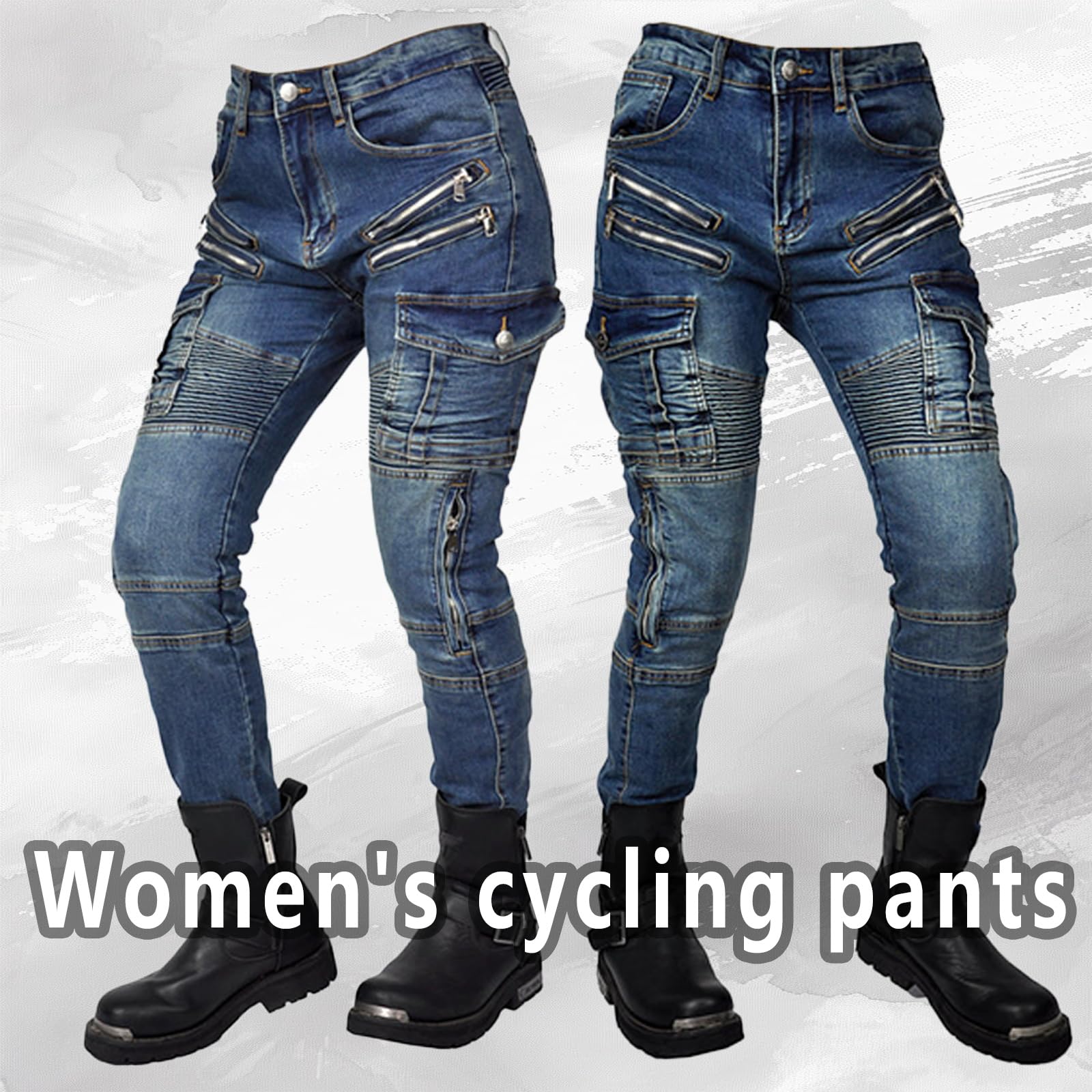 Donna Pantaloni da Moto Biker Jeans Protezione Motorcycle Pantaloni Rinforzato Slim Fit Armature Pants, 4 x Pad di Protezione (Blu,XXS)