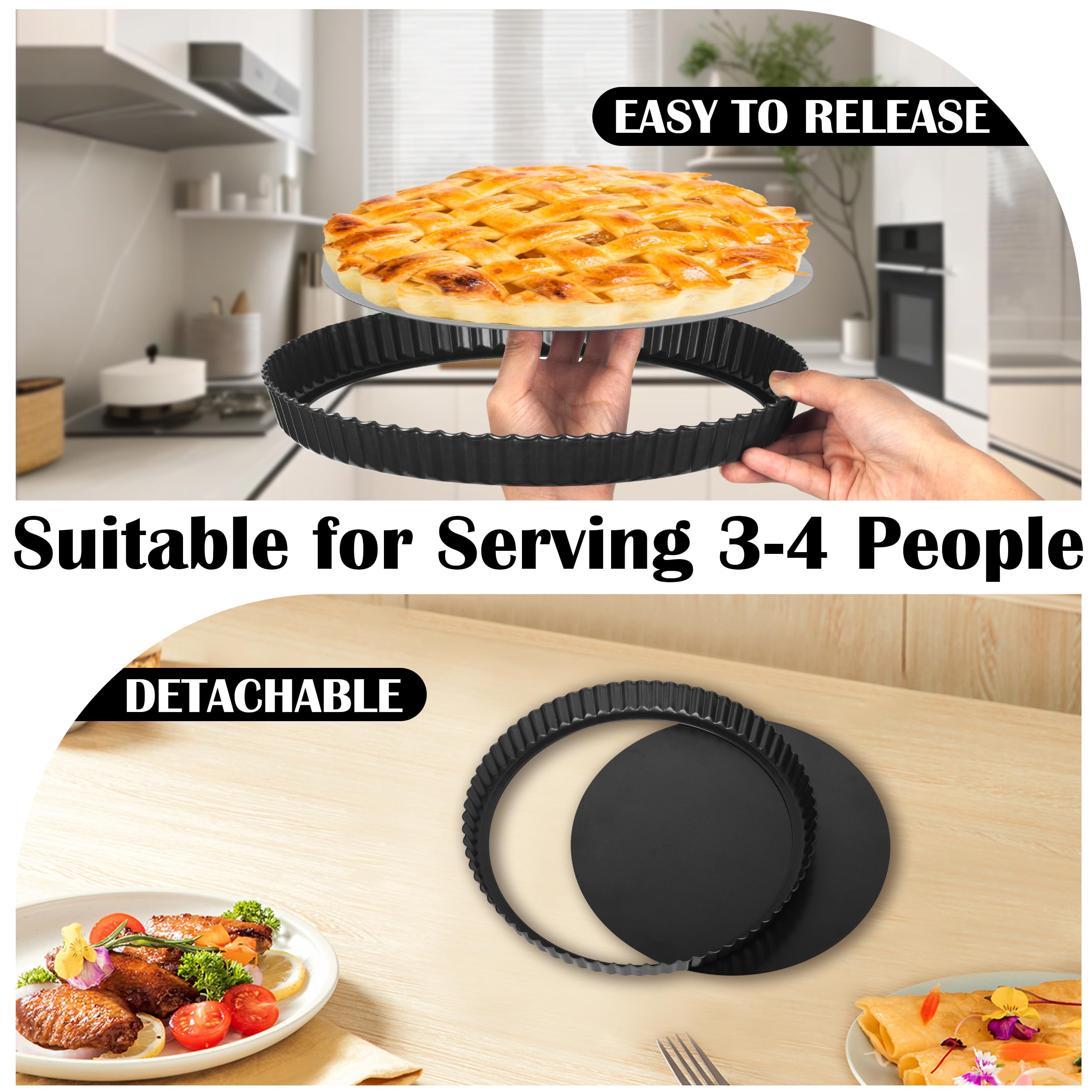 PUWOWYE Stampo Crostata 28 cm,Stampo per Crostate,Tortiera Crostata,Quiche Form,Stampo Quiche,Stampo Crostata Fondo Amovibile,Teglia Rotonda da Forno,Padella Antiaderente con Quiche