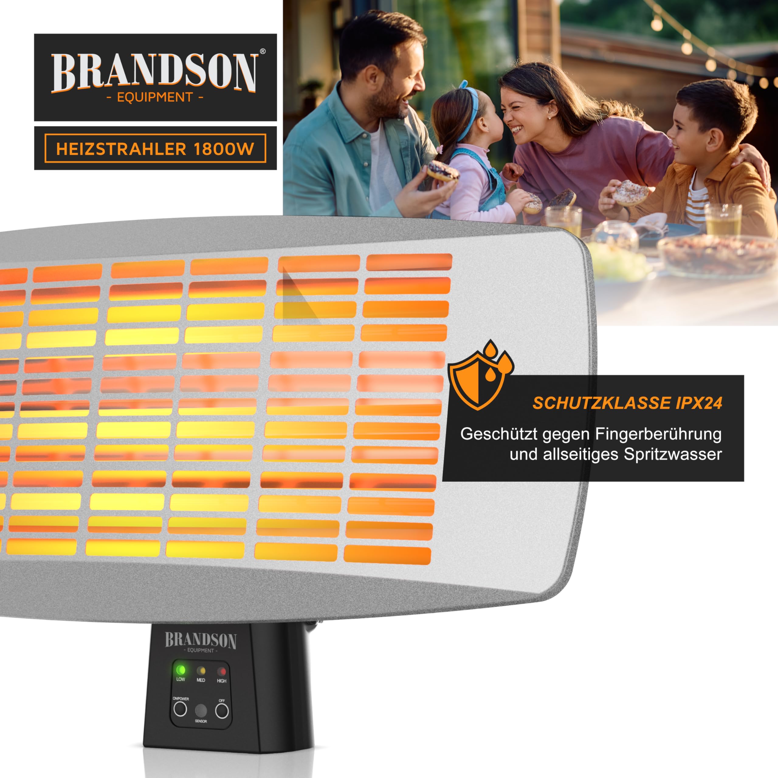 Brandson - Infrarot Wickeltischstrahler - Wickeltisch Heizstrahler Baby mit Fernbedienung - 1800 Watt - 3 Leistungsstufen Heizelemente - LED Power-Indikator – inkl. Wandhalterung – schwenkbar