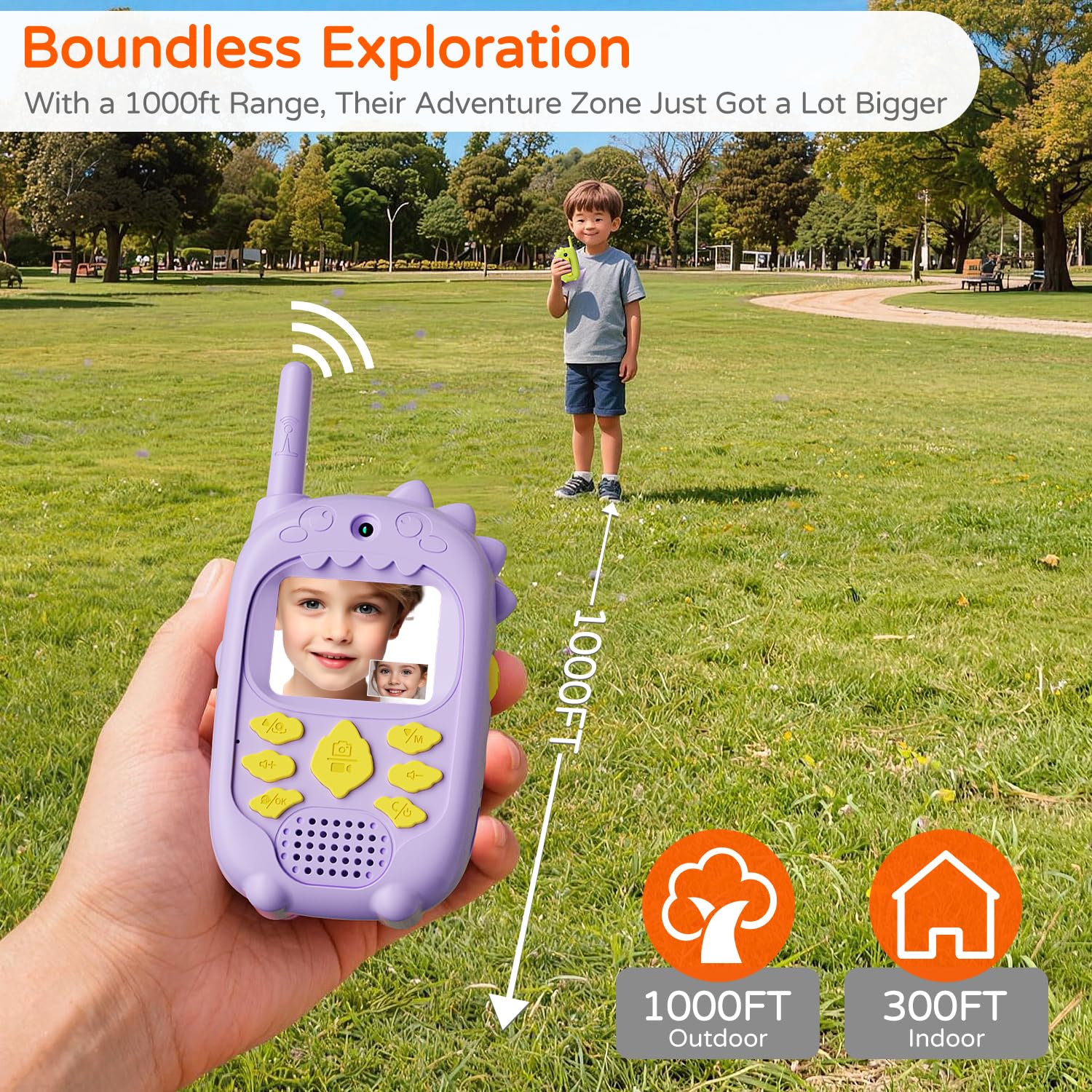 Walkie Talkie Video a Doppia Fotocamera per Bambini, Set da 2 Walkie Talkie per Ragazzi e Ragazze 3-12 Anni con Fotocamera Anteriore e Posteriore, Registrazione Foto/Video, Schermo, Batteria Ricaricab