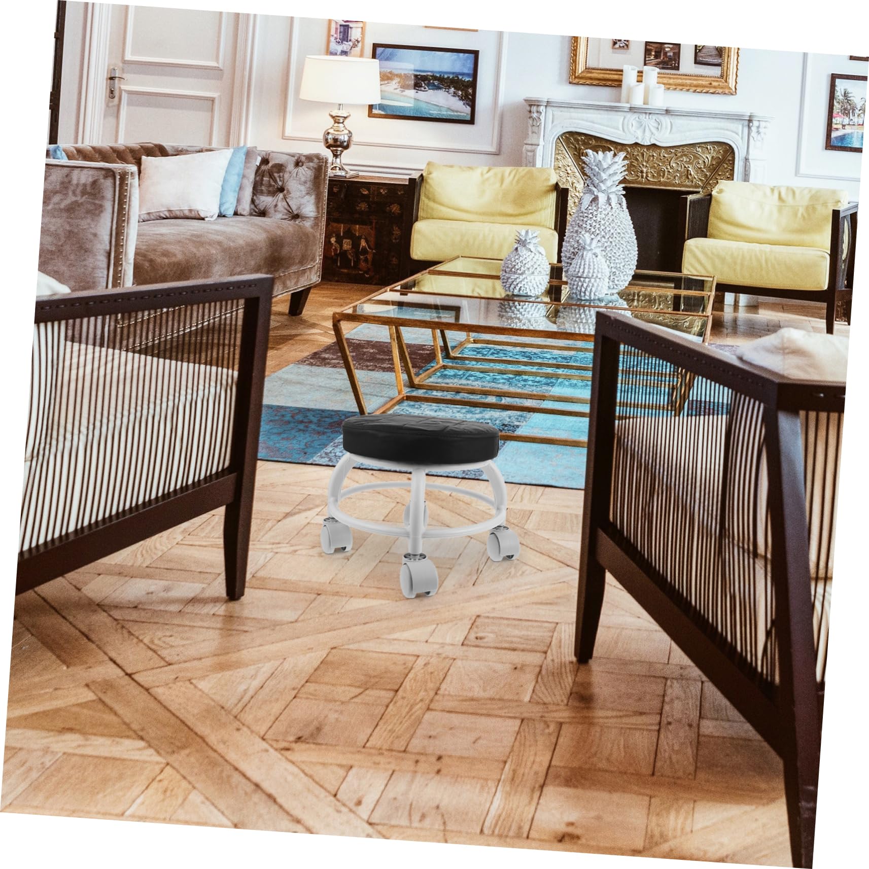 Taburete Pedicura con Ruedas de Alta Resistencia, Asiento Cómodo de PU y Plástico, Diseño Elegante y Versátil para Tratamientos de Belleza en Salones Color Aleatorio