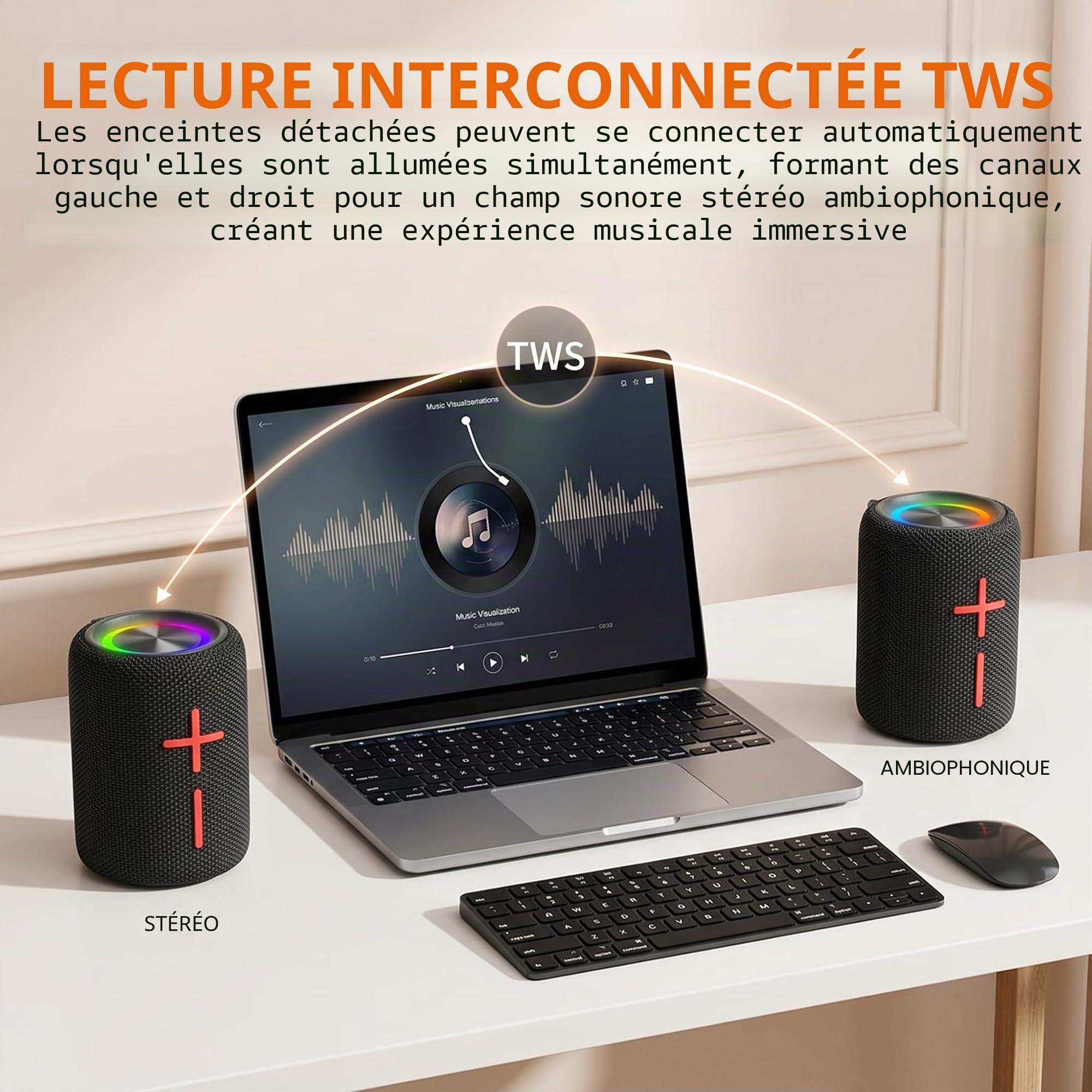 CYBORIS Enceinte Bluetooth puissante 5.3, portable 2-en-1 double, 20W de son puissant, 24h d'autonomie, son surround 360° séparable, appairage TWS,étanche IPX6, pour l'extérieur/La Fête/Voyage/Soirées