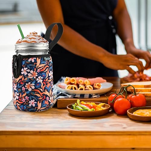 Vista 32 de Beautyflier Mason Jars - Frascos de boca ancha de 32 onzas, con boca regular, aisladores, enfriadores de vidrio para beber, frascos de brote, manga