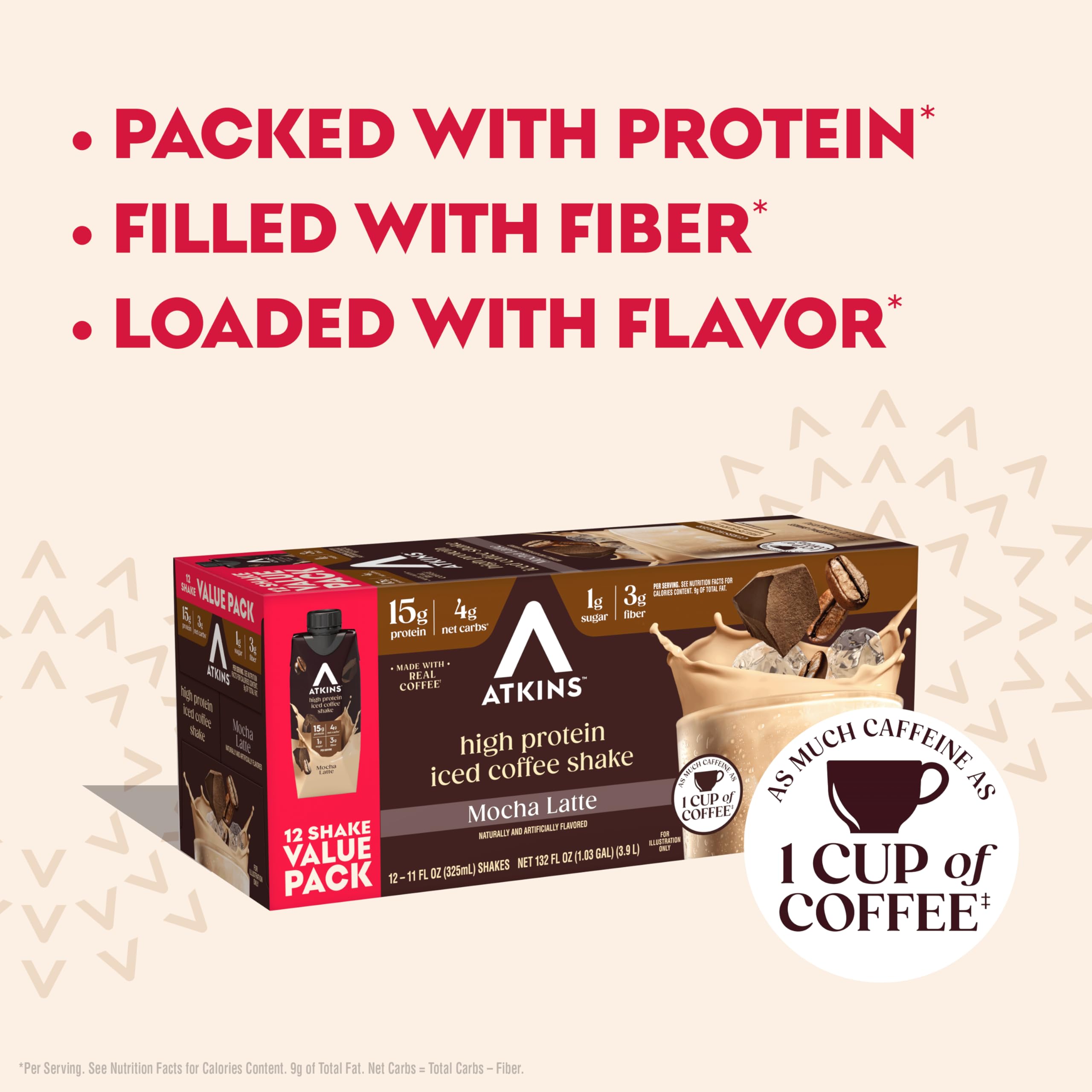 Atkins Mocha Latte Iced Coffee Flavored High Protein Shake, 12 Count — Amazon image 5
