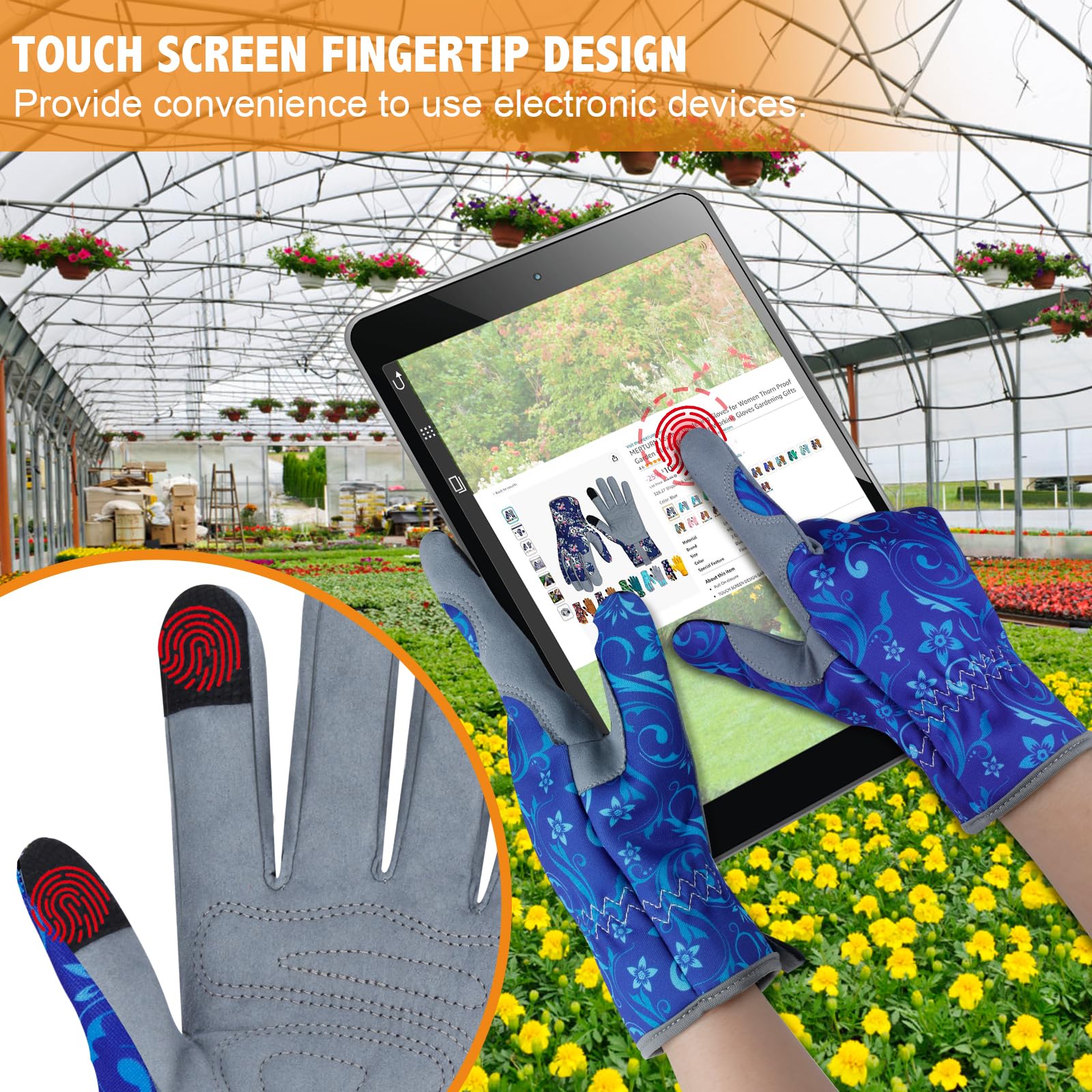 Gants de jardinage en cuir résistant pour femme - Anti-épines - Pour écran tactile - Cadeau de travail - Bleu - Taille M