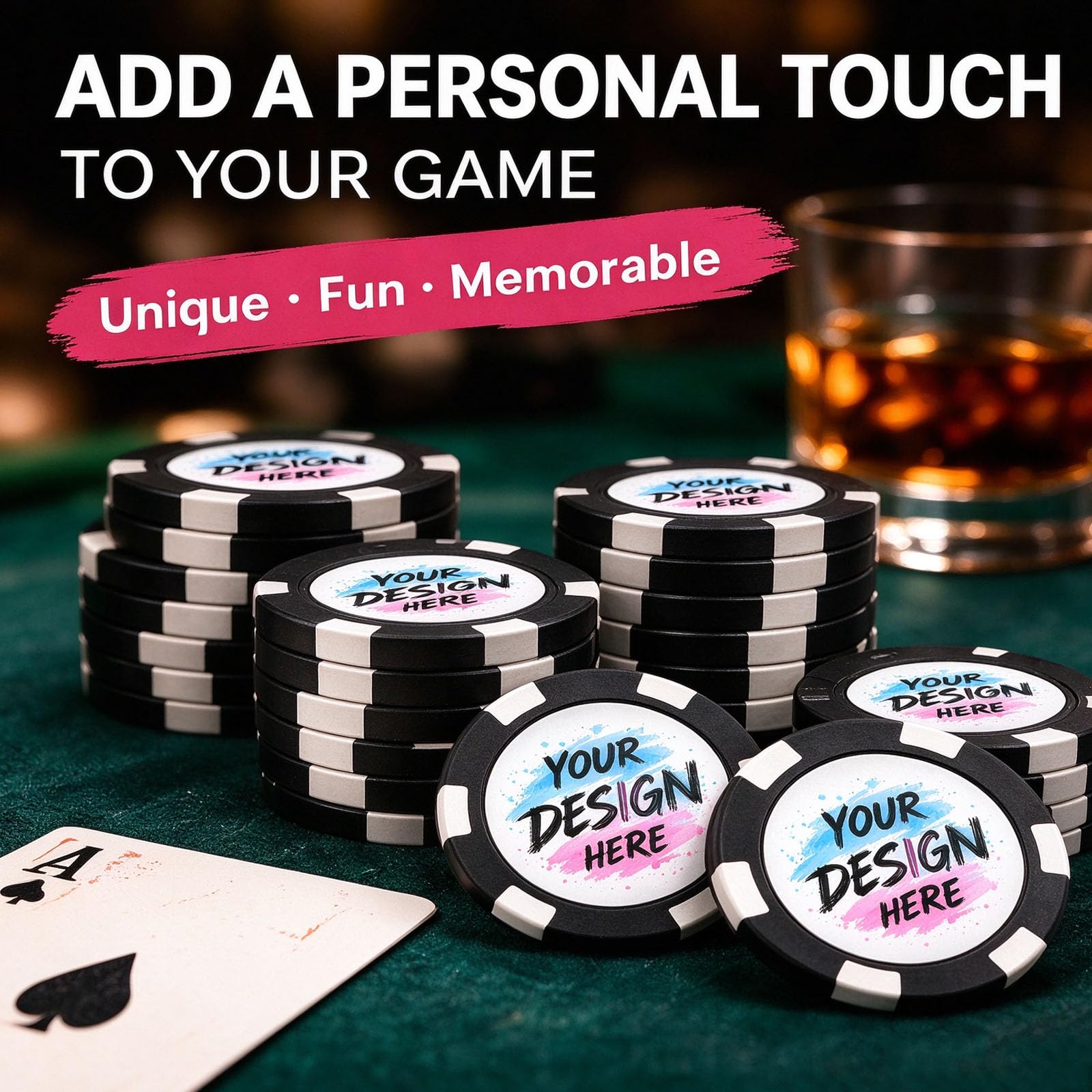 Set da 100 Gettoni da Poker Personalizzati con Logo, Foto o Testo