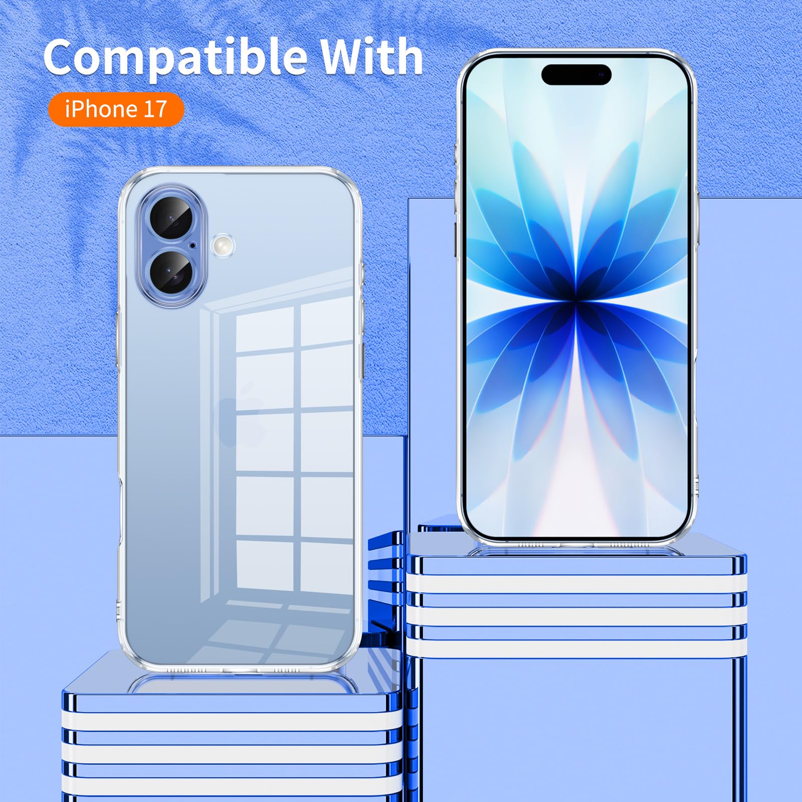 Phoona Cover per iPhone 17 Custodia con 2 Pezzi Pellicola Vetro Temperato,Ultra Sottile Trasparente Silicone Protettiva Case per iPhone 17 Sottile Morbida Antiurto Cover