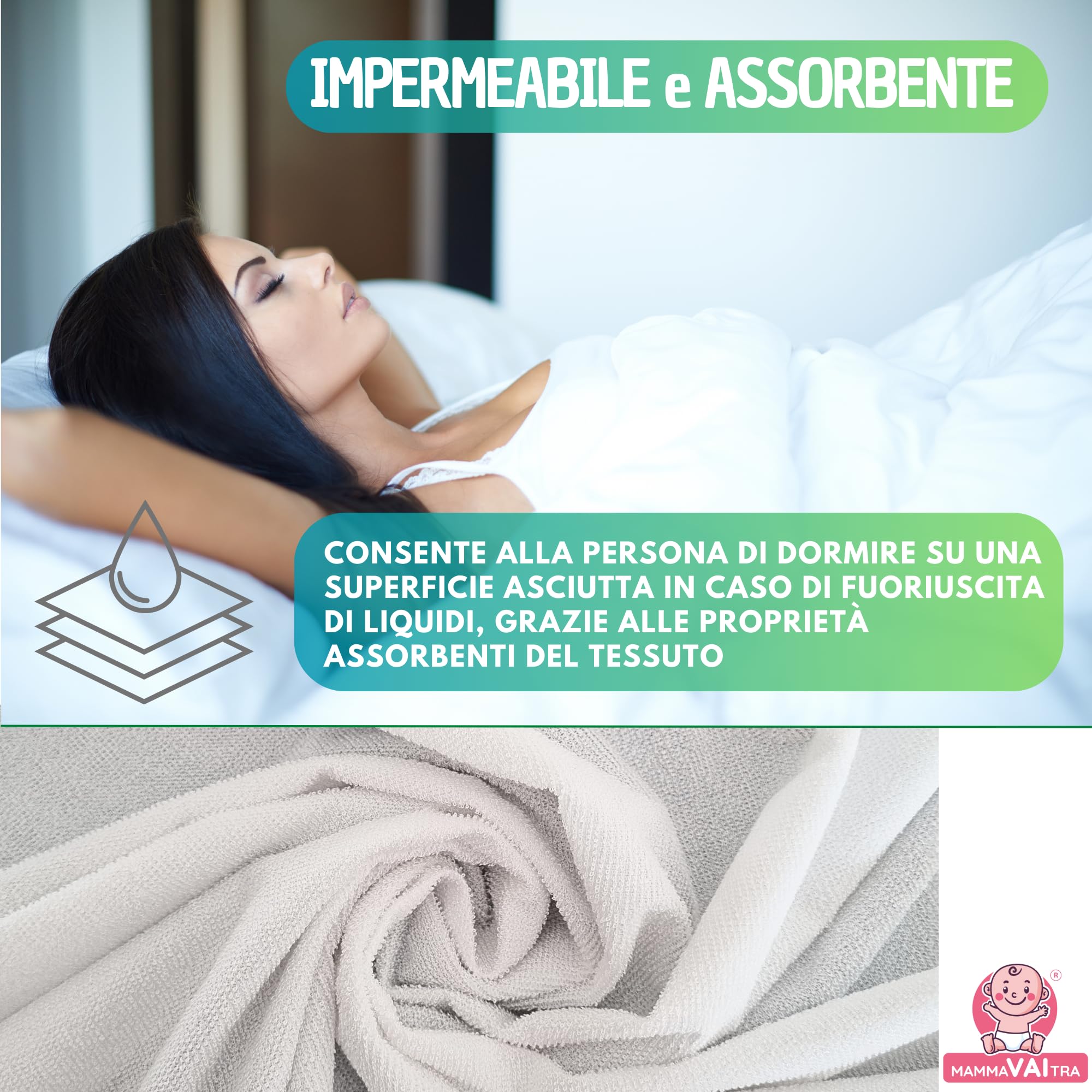 Coprimaterasso Impermeabile in Bambù Una Piazza e Mezzo 120x190x30